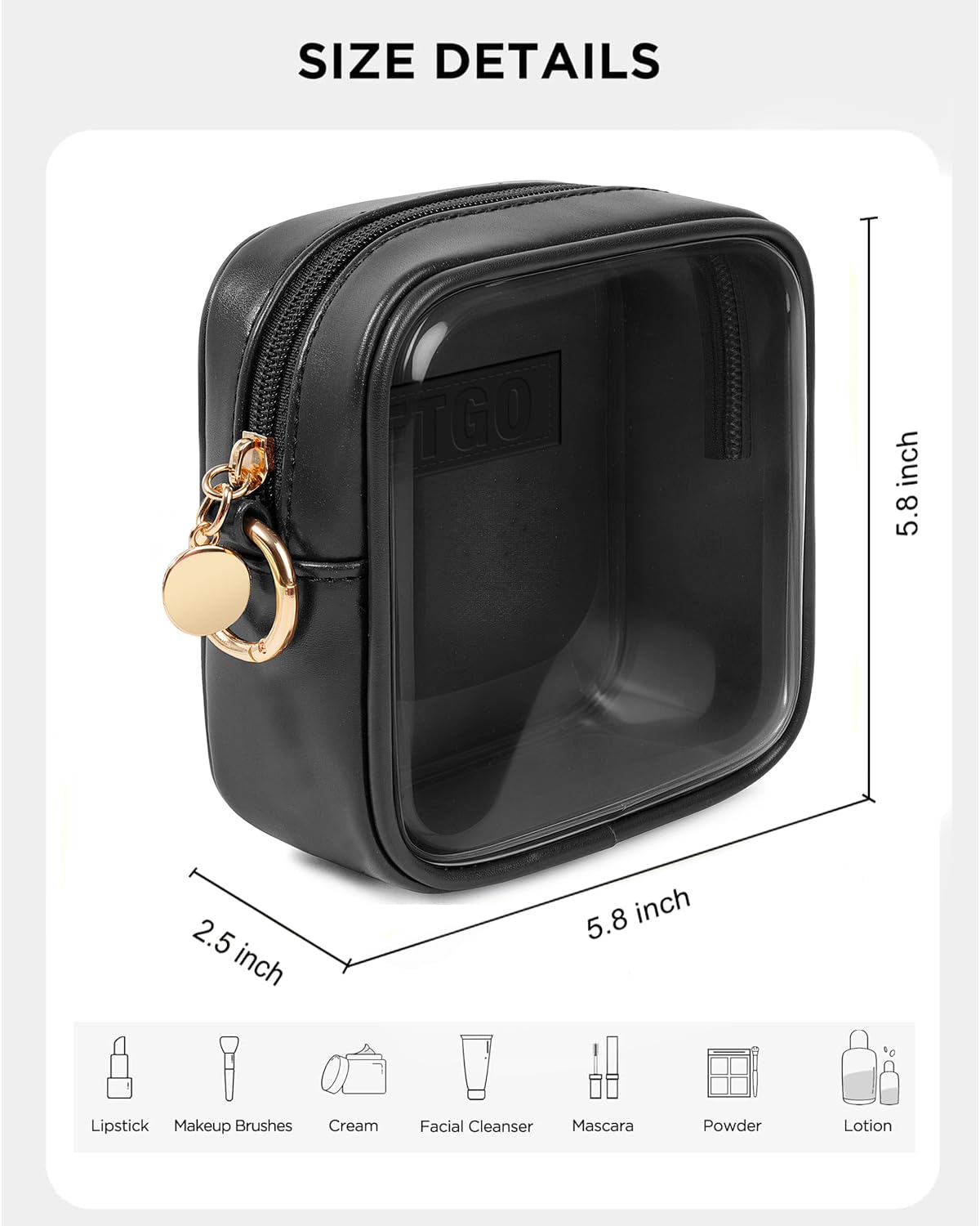 LETGO Mini Clear Makeup Bag - Small Travel Toiletry Organizer for Cosmetics & Essentials - Waterproof Cosmetic Pouch for Women & Men (Black) - Perfect for Purse, Carry-on, Gym & Daily Use