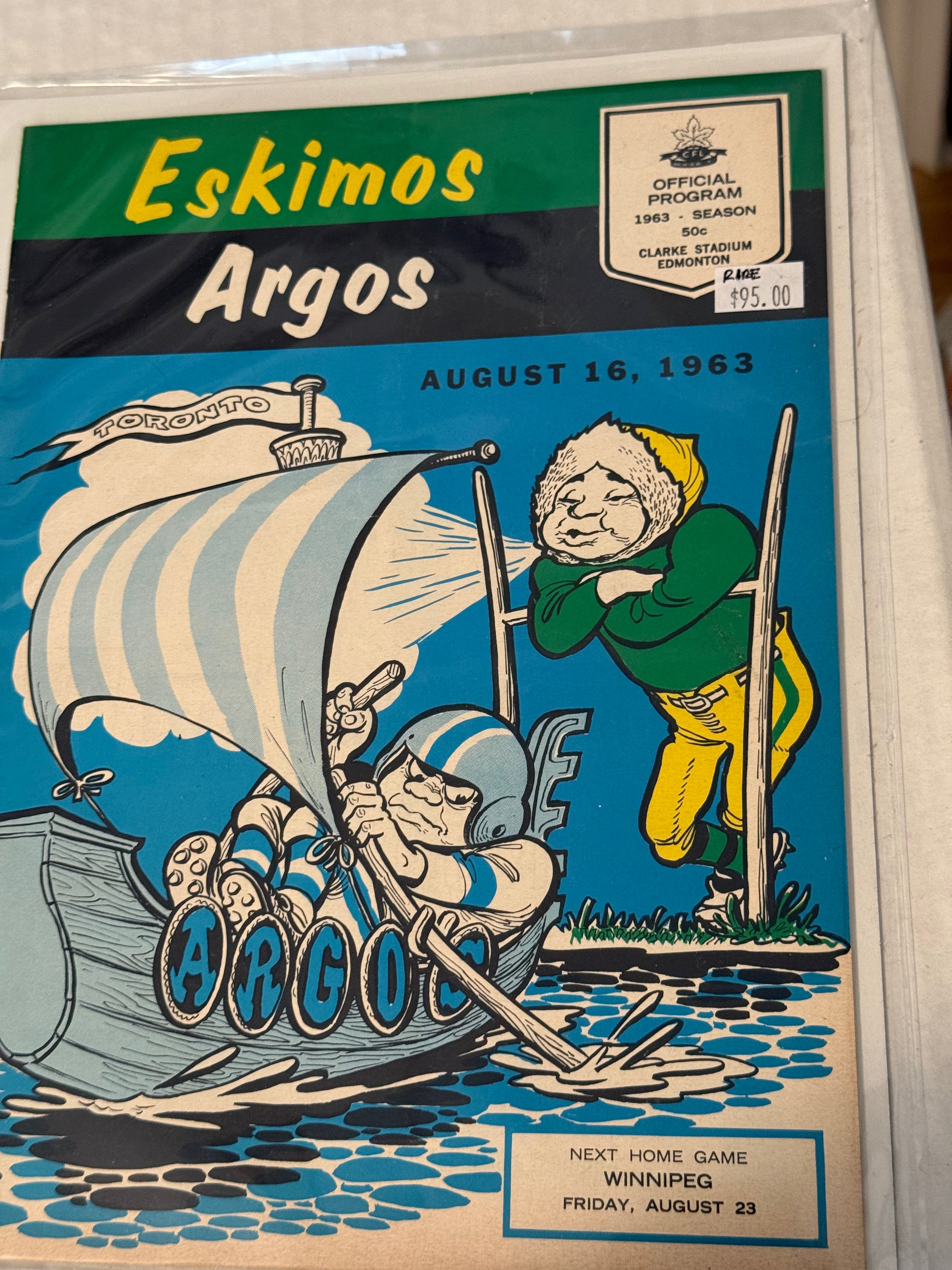 Vintage 1963 CFL Football Program - Argos vs Eskimos Rare Collectible | Canadian Football League Memorabilia for Sports Fans & Collectors | Perfect for Display, Gifts & Sports History Enthusiasts