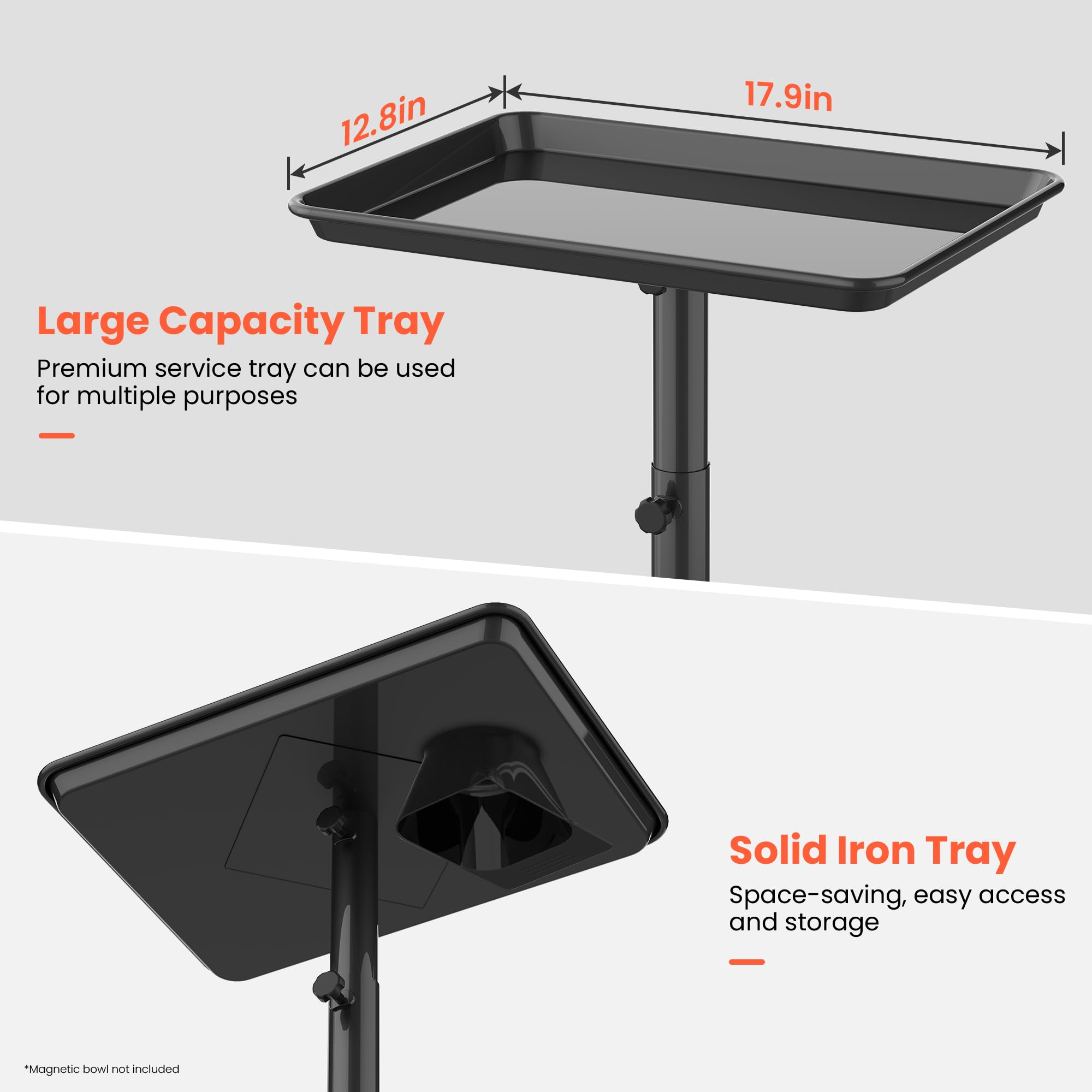 Premium Aluminum Salon Tray on Wheels - Adjustable Height Rolling Trolley for Hairstyling, Tattoo & Clinic Supplies | Mobile Storage Organizer for Salon Essentials, Beauty Tools & Medical Equipment | Ideal for Professional Stylists, Tattoo Artists & Healthcare Workers