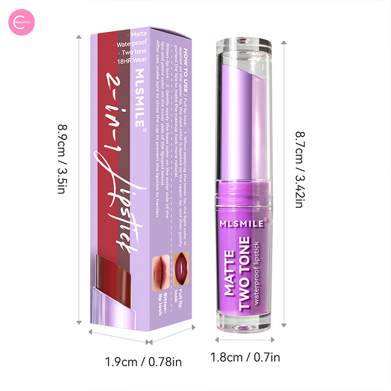 MLSMILE Two Tone Lipstick - Long Lasting Matte & Glossy Dual Color Lipstick for Women - Perfect for Day & Night Makeup Looks