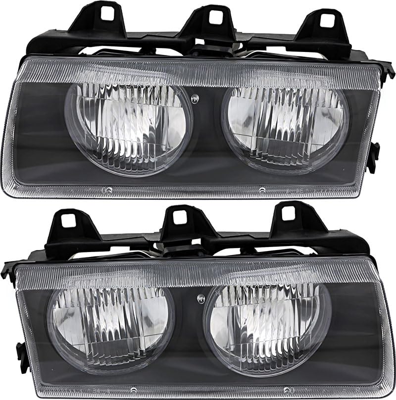 BMW 3 Series Headlights Replacement Set (1992-1999) - Halogen Headlamps Pair for Driver & Passenger Side - Perfect for Night Driving & Car Restoration Projects