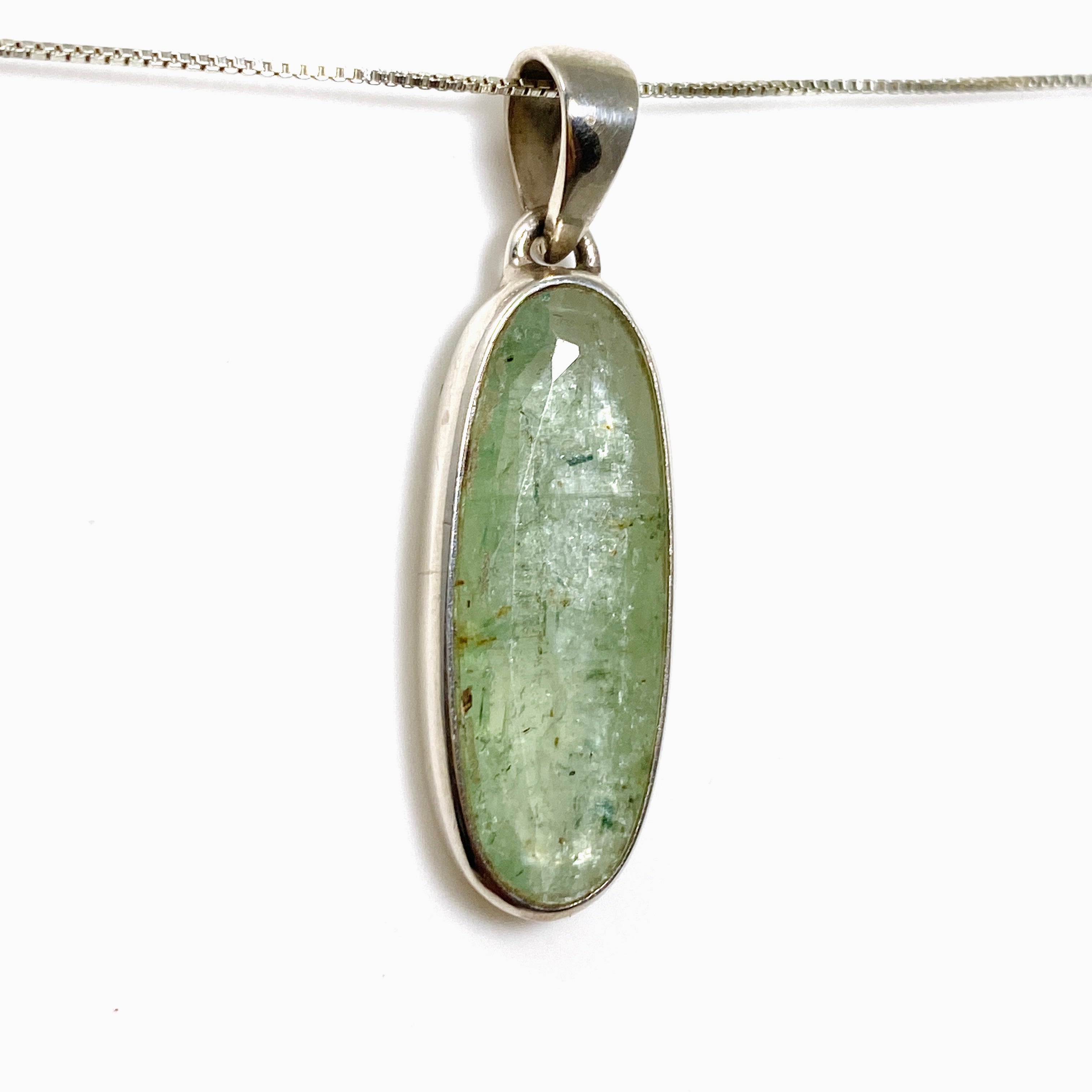 Natural Green Kyanite Gemstone from Africa - Oval Faceted Pendant Necklace PPGJ799 | Healing Crystal Jewelry for Meditation & Energy Balancing