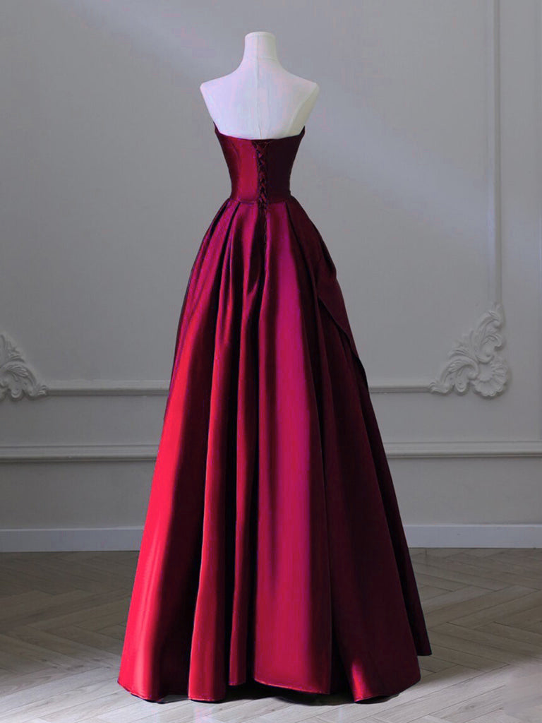 Elegant A-Line V-Neck Burgundy Satin Long Prom Dress for Women - Perfect for Formal Events, Evening Gala & Homecoming Dance