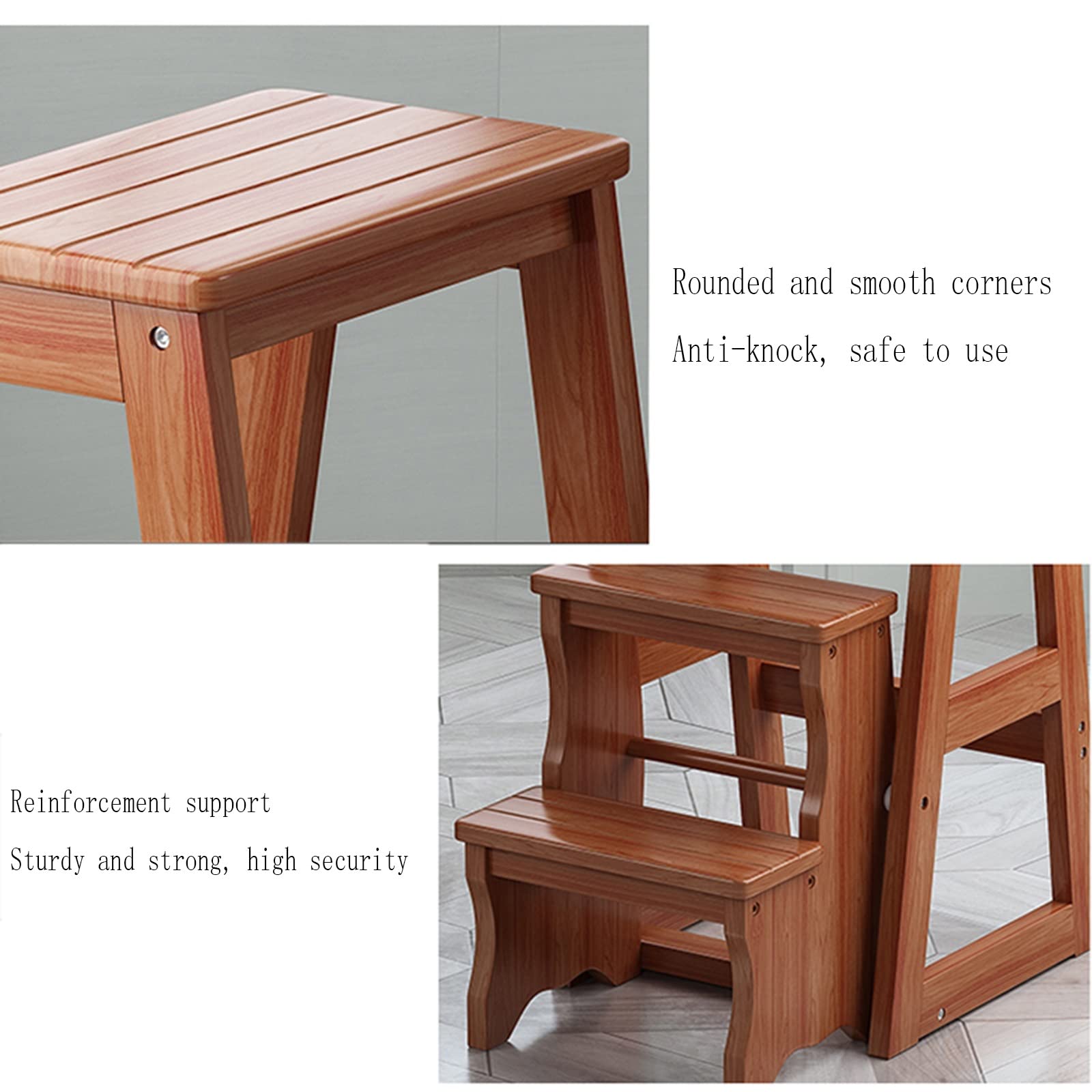Solid Wood Stepladder Stool - 3-Step Multifunctional Home Ladder for Climbing, Reversible Step Stool Bench - Perfect for Kitchen, Bathroom & Kids' Room (Color: [Specify Color])