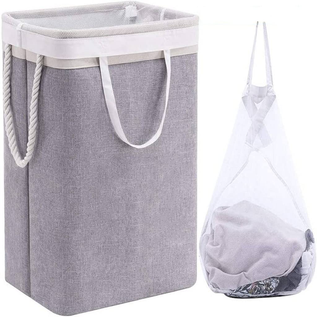 Foldable Laundry Basket with Lid & Net Bag - Collapsible Storage Organizer for Clothes, Toys, Debris (41x31x50cm) - Perfect for Small Spaces, Dorm Rooms & Travel