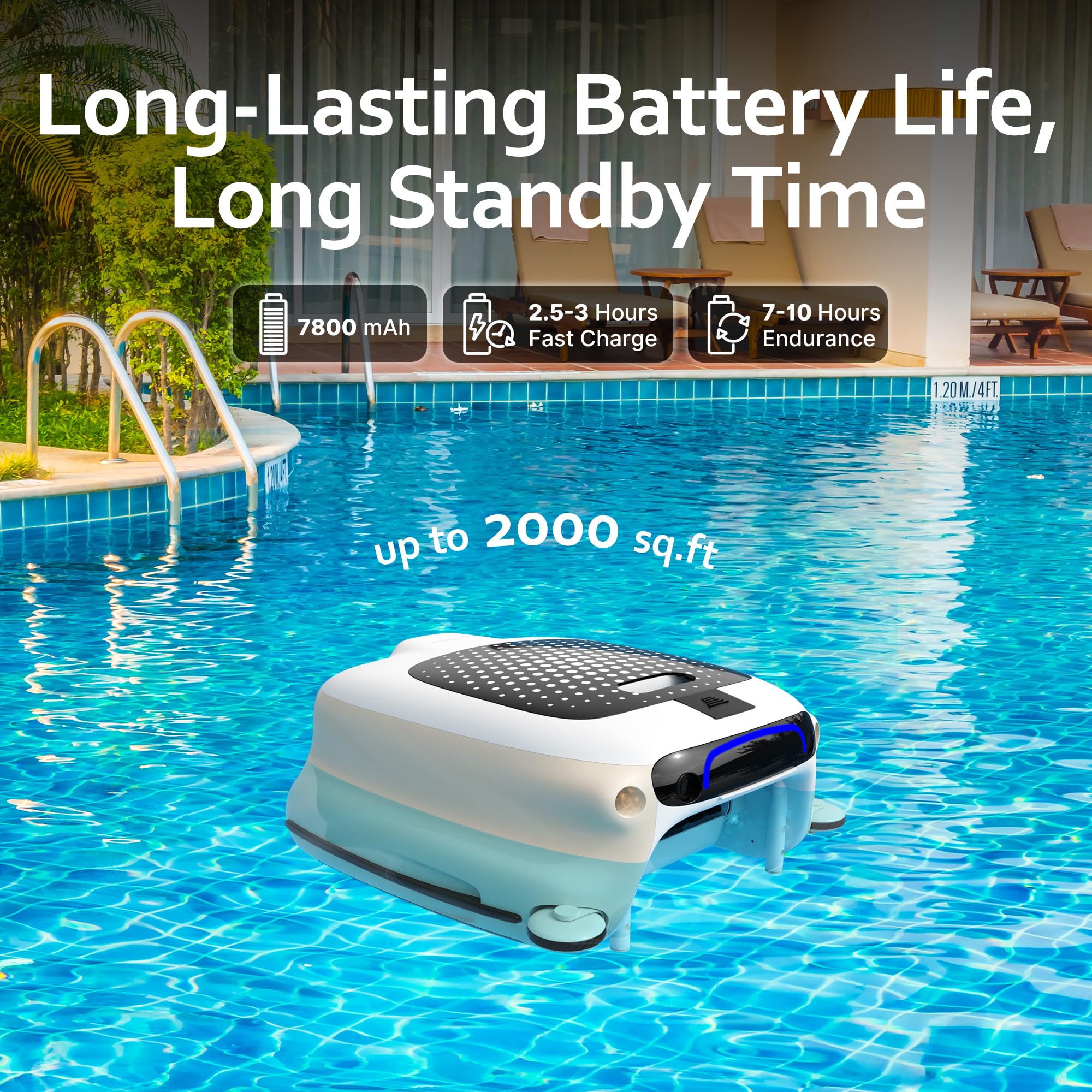POOLPURE Automatic Pool Skimmer Robot - 10 Hour Runtime, Large Battery Powered (No Solar Panel Needed), Manual Remote Control for Efficient Surface Cleaning | Perfect for Inground & Above Ground Pools, Backyard Maintenance