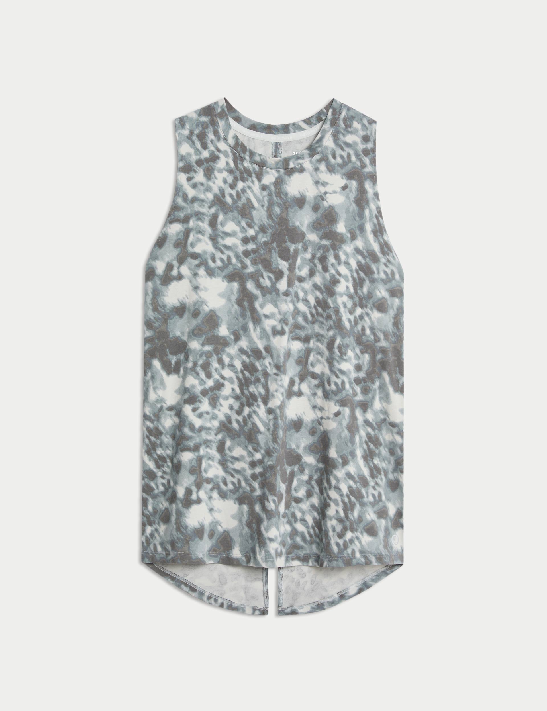 Women's Modal Blend Printed Tie Back Relaxed Vest Top - Grey Mix | Casual Summer Wear, Beach Cover-Up, Lounge Outfit