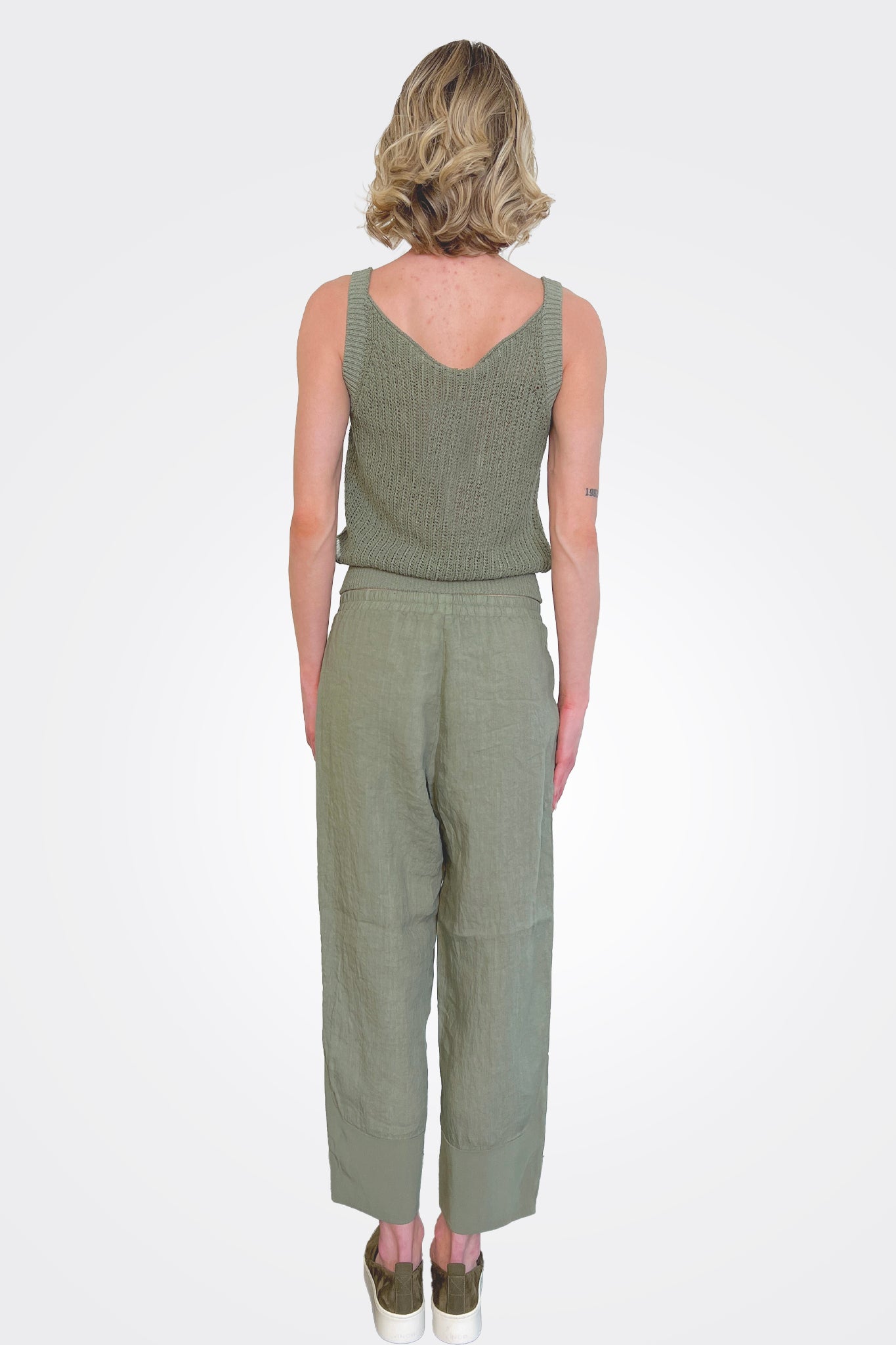 Women's High Waisted Cropped Ankle Pants - Green Water Color Slim Fit Stretch Work Pants for Office, Business Casual & Everyday Wear