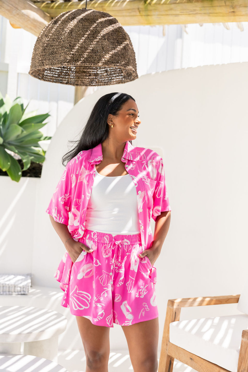 Samara Shirt in Ocean Life Print - Stylish Women's Casual Blouse for Beach Outings & Summer Vacations