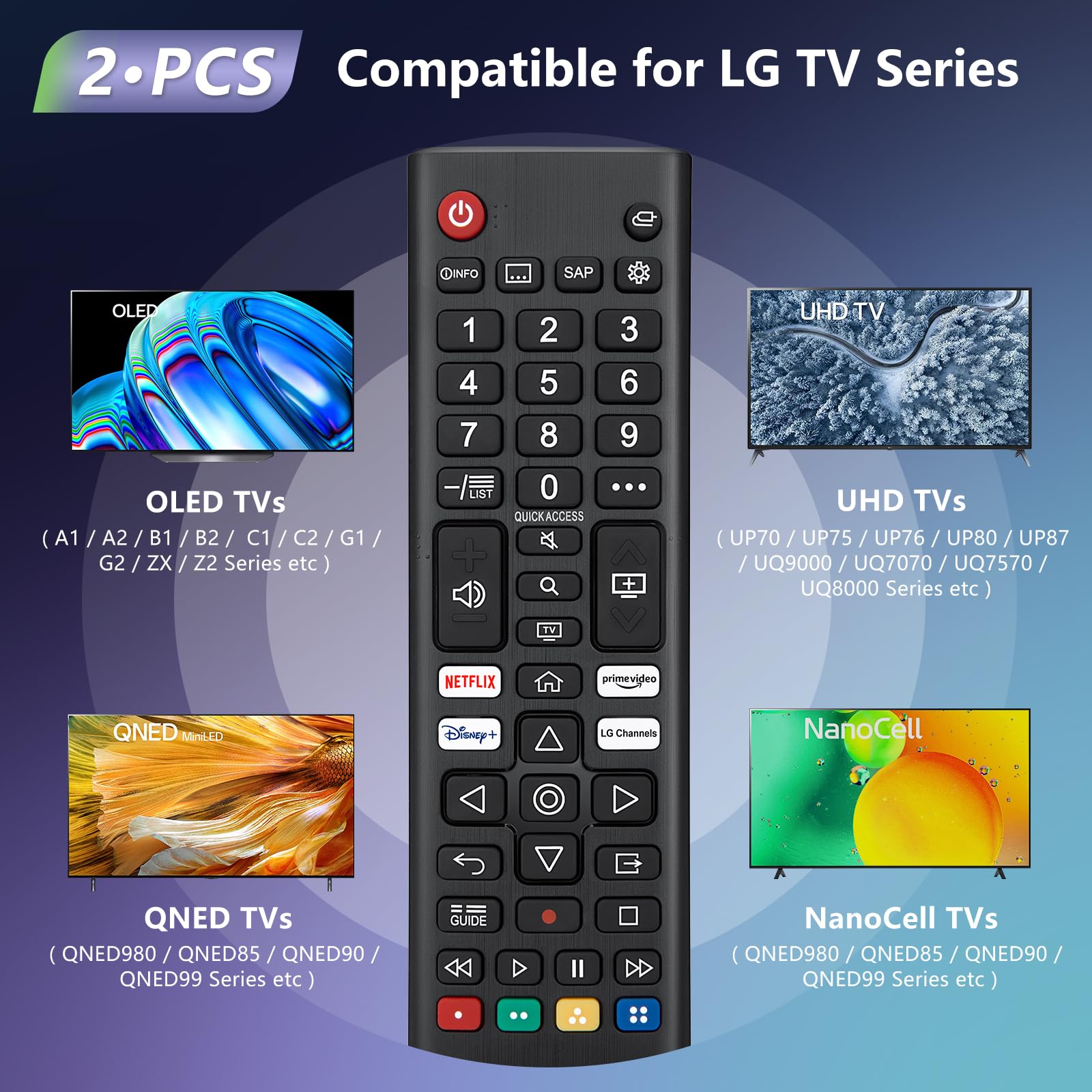 Universal Replacement Remote Control for LG Smart TV - Compatible with Multiple Models (2-Pack) - Perfect for Home Theater, Gaming & Streaming
