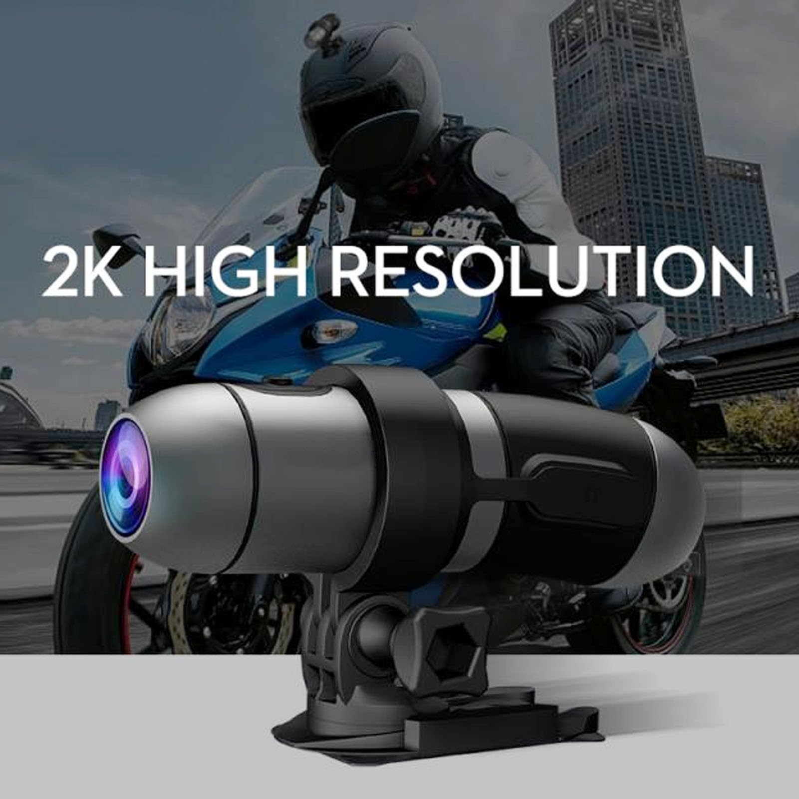 2K Dual Lens Motorcycle Helmet Camera - Waterproof Front & Rear Bike Camera with Loop Recording | Action Sports Camera for Cycling, Motorcycling & Adventure Riding