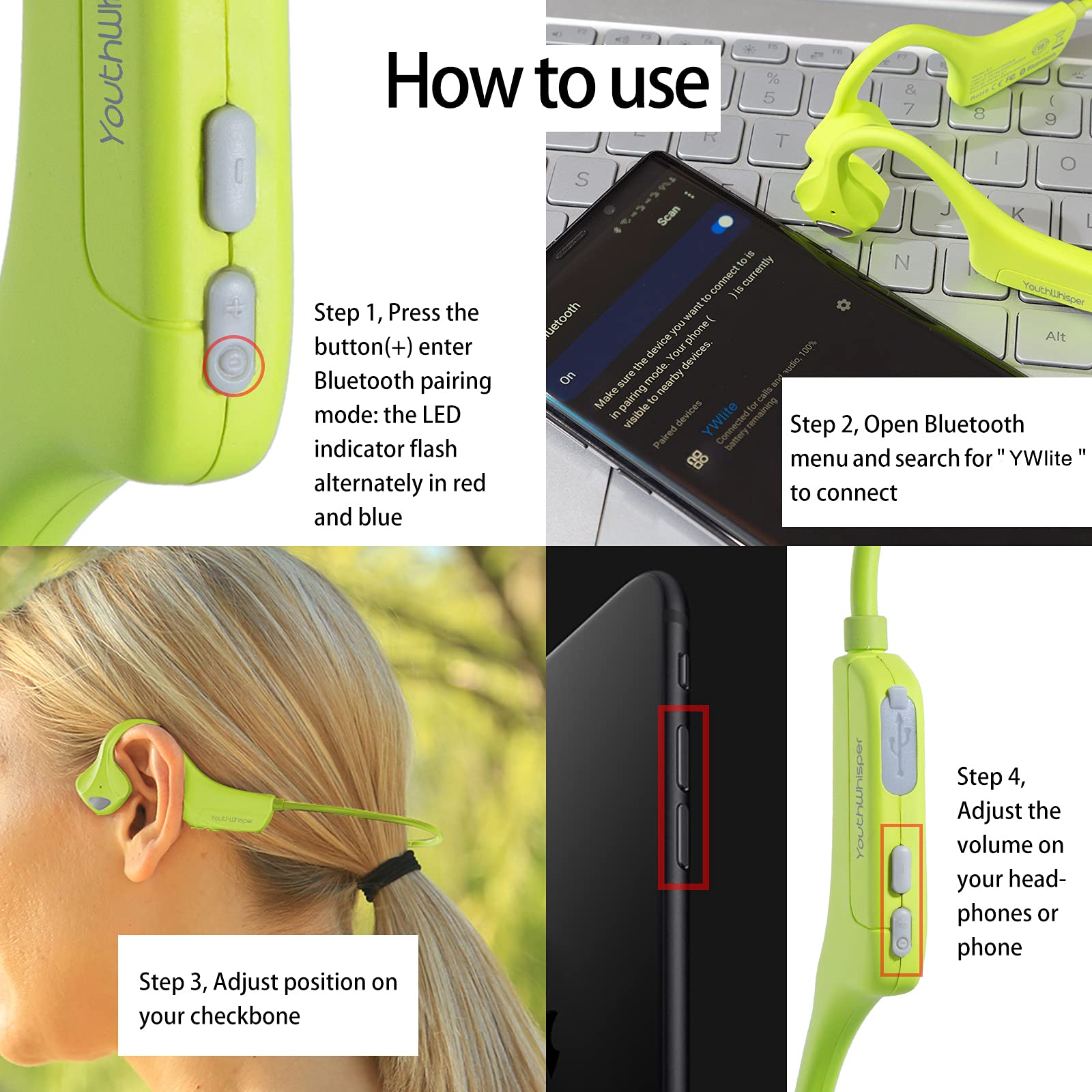 Bluetooth Bone Conduction Headphones with Mic - Open-Ear Wireless Sports Headset, Sweatproof & Waterproof for Running, Cycling, Workouts | Comfortable for All-Day Wear