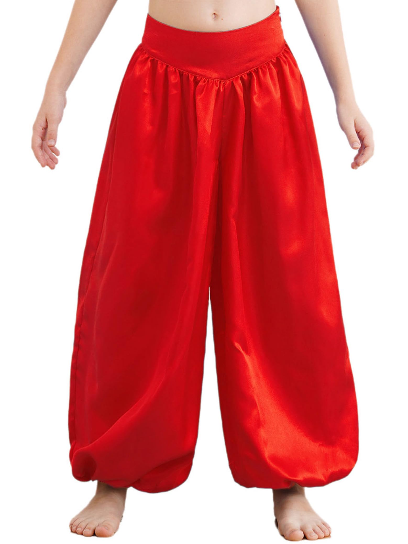 Kids Metallic Belly Dance Pants for Girls & Boys - Wide Leg Satin Bloomers for Arab Carnival, Praise Dance & Performance - Perfect for Costumes, Stage Shows & Cultural Events