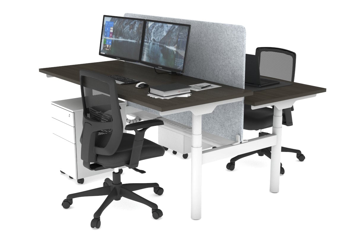 Flexi Premium Height Adjustable 2-Person H Bench Workstation - White Frame [1800L x 700W] - Ideal for Office, Home Workspace & Collaborative Environments