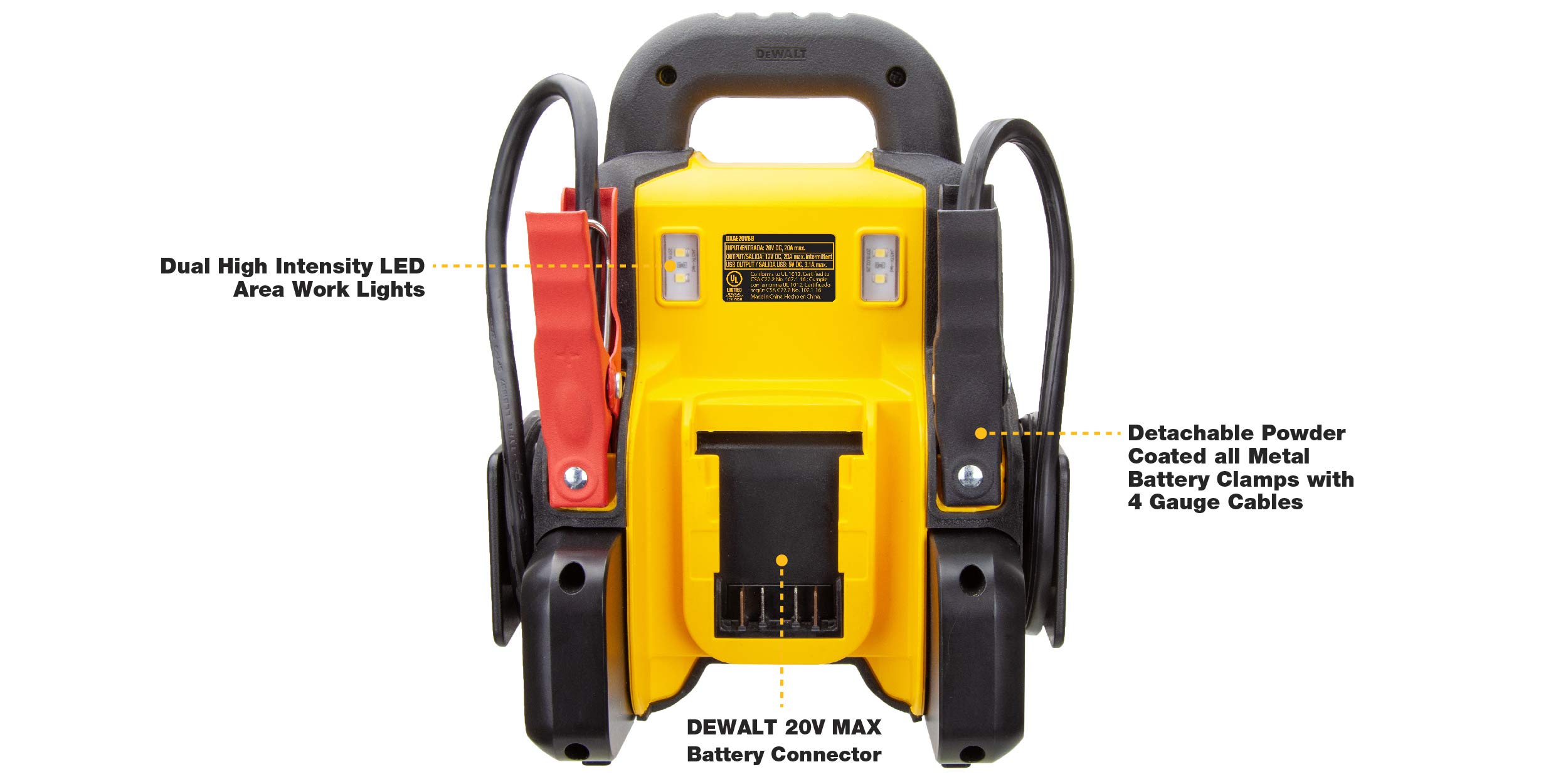 DEWALT 20V MAX 3-in-1 Professional Battery Jump Starter - Portable Power Bank for Cars, Trucks & Boats - Emergency Vehicle Battery Charger for Roadside Assistance & Outdoor Adventures