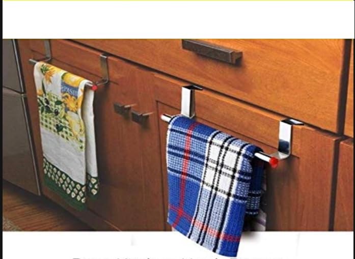 Stainless Steel Adjustable Over Cabinet Towel Bar Holder - 9 Inch Kitchen Hanger Hook for Drawer Storage (Pack of 2) | Perfect for Organizing Kitchen Towels, Oven Mitts & Utensils in Small Spaces