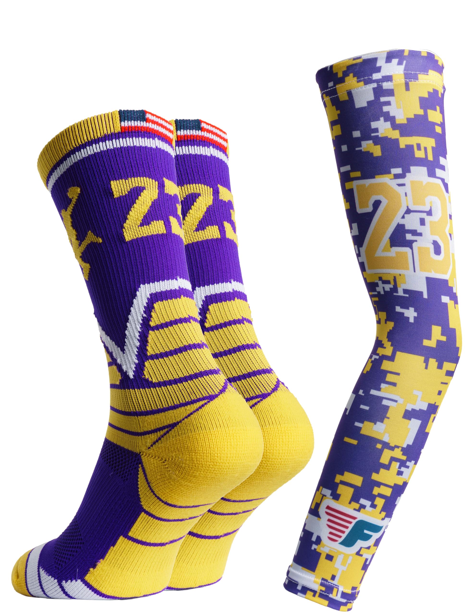 **Youth Boys Basketball Socks - High-Performance Athletic Crew Socks with Compression Basketball Arm Sleeve - Made in USA - Perfect for Games, Training & Sports Enthusiasts**