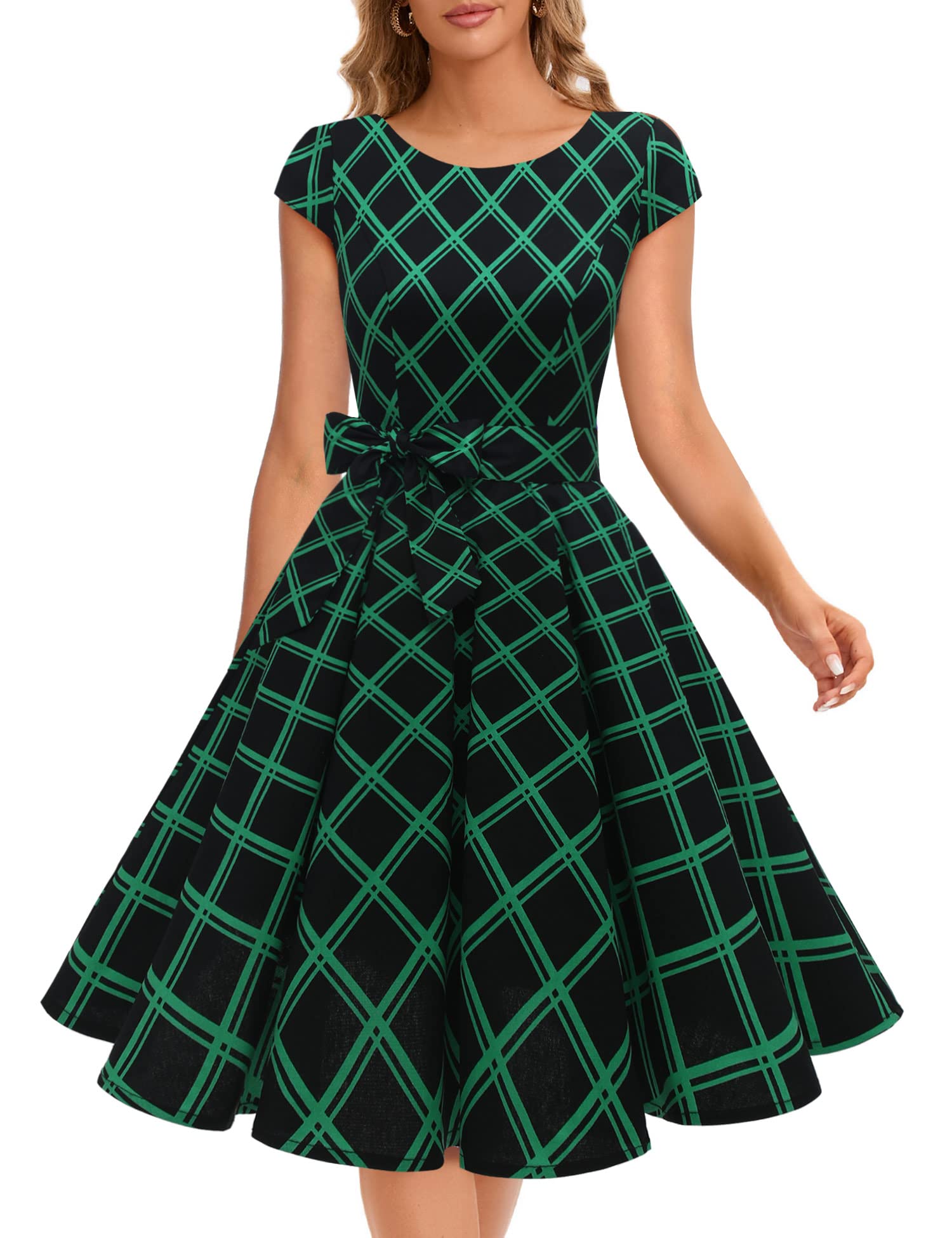 Vintage 1950s Retro Rockabilly Prom Dresses for Women - Cap Sleeve Swing Dress | Perfect for 50s Themed Parties, Rockabilly Events & Vintage Fashion Lovers
