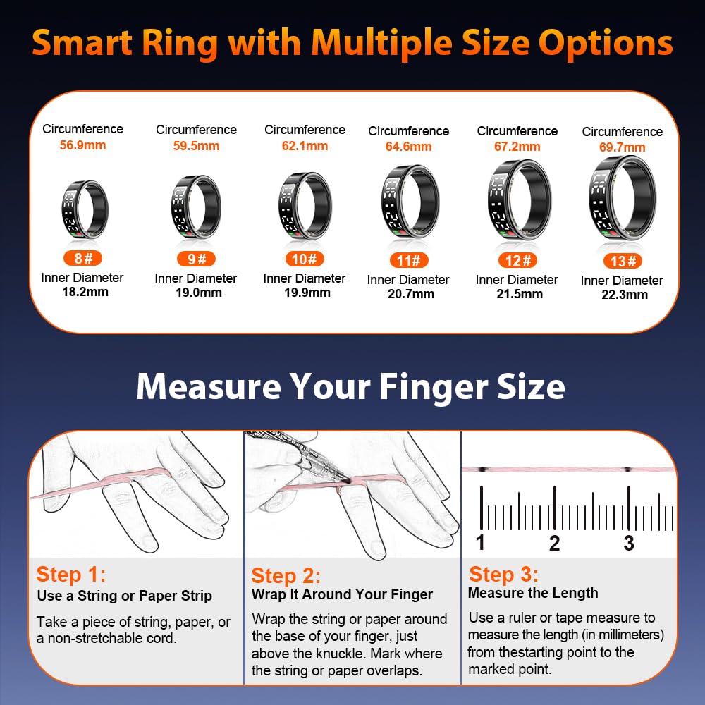 Smart Ring Health Tracker with LED Display - IP68 Waterproof Fitness Ring | Bluetooth Activity Tracker for Heart Rate, Blood Oxygen, Sleep & Step Monitoring | Compatible with iOS & Android | Perfect for Workouts, Sleep Analysis & Daily Health Tracking