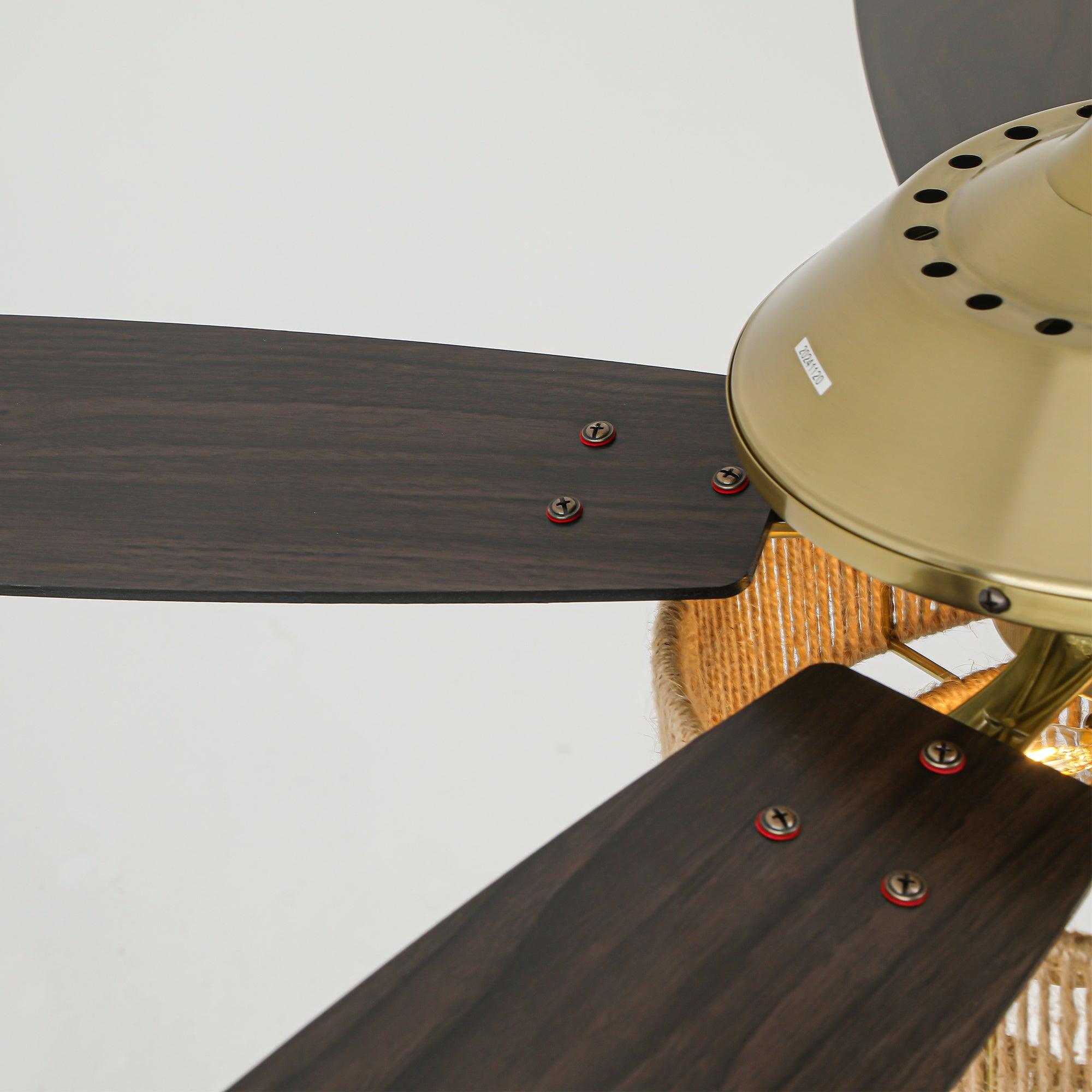 52 Inch Danube Farmhouse Style Ceiling Fan with DC Motor, Golden Downrod & Integrated Light Kit - Perfect for Living Rooms, Bedrooms, and Outdoor Covered Patios