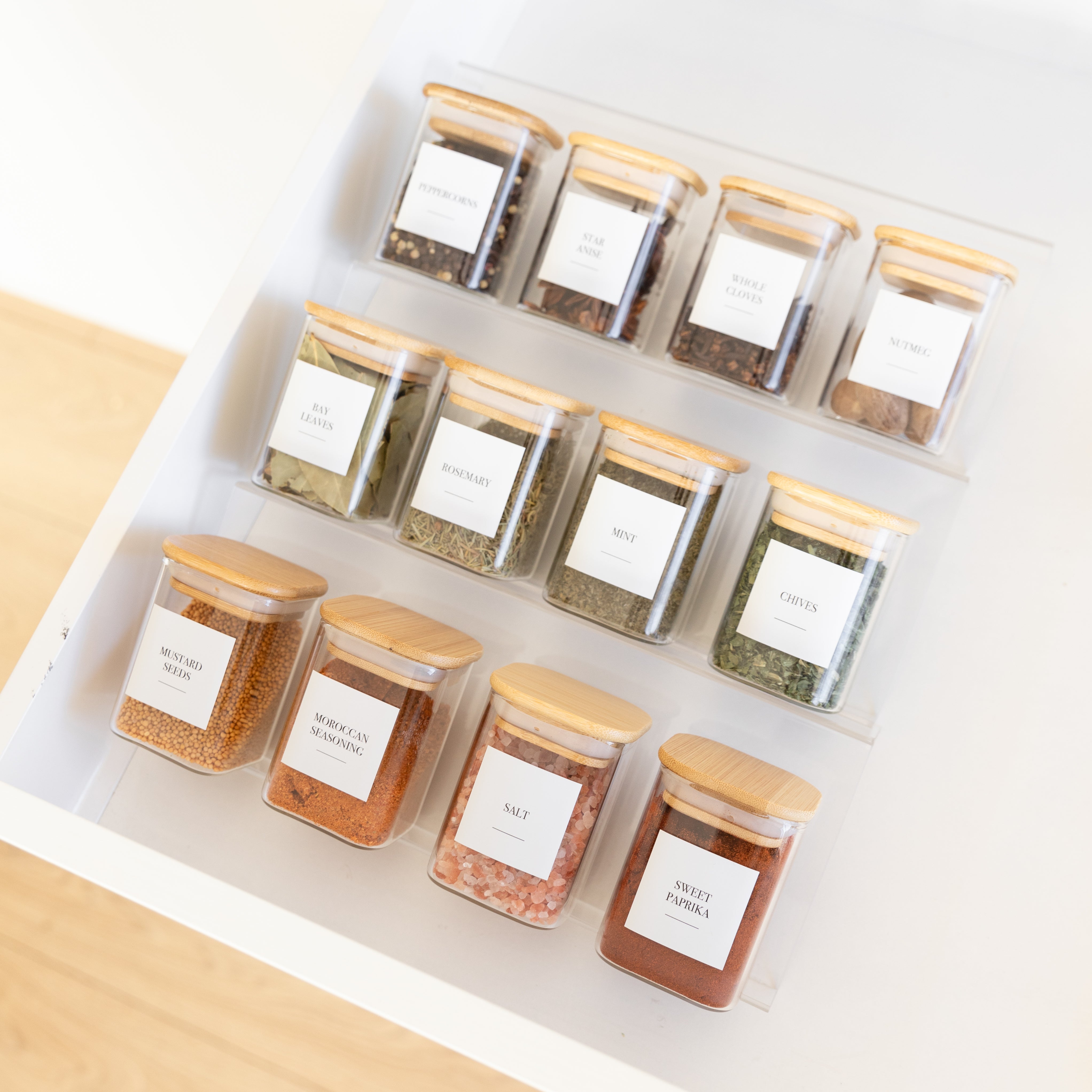 Clear Acrylic Herb & Spice Drawer Organizer - 12 Compartment Kitchen Storage for Spices, Tea Bags, and Small Items - Perfect for Pantry, Cabinet, and Countertop Organization