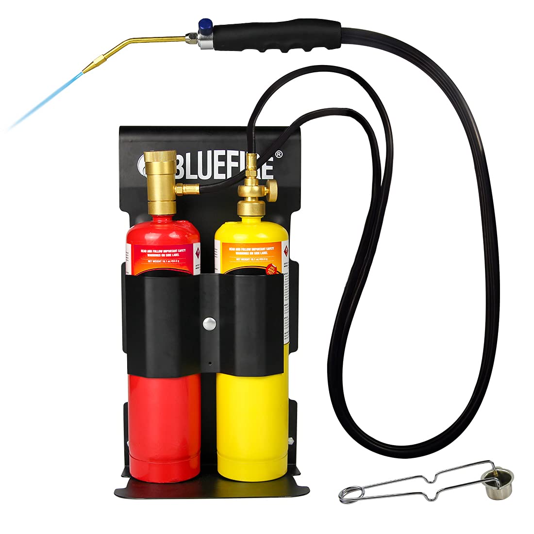 BLUEFIRE Oxypropane Welding and Cutting Torch Kit with Flint Lighter & Cylinder Holder - Professional Jewelry Making, HVAC, MAP Gas Brazing, Soldering & Oxy Acetylene Torch Kit for Metalworking & DIY Projects