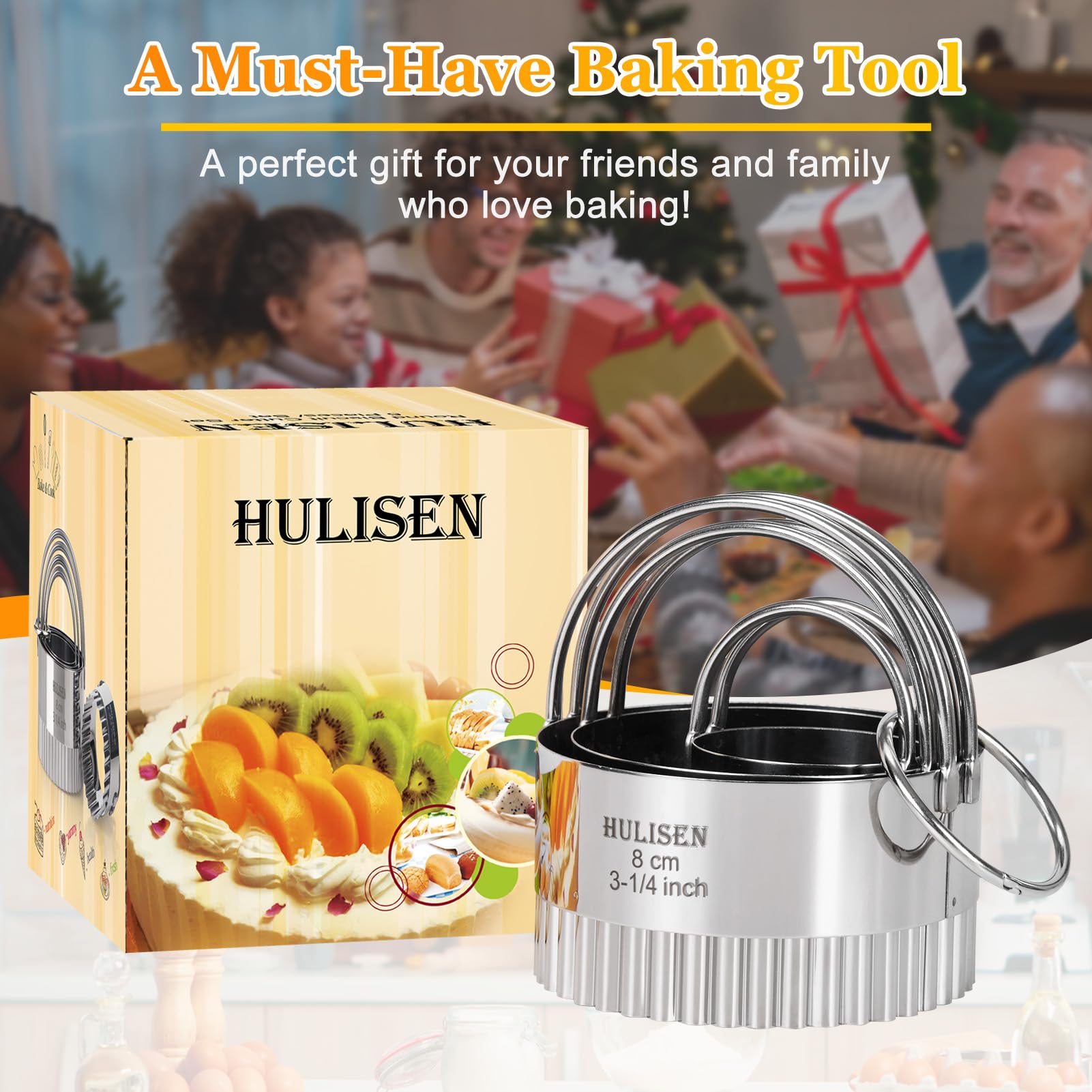 HULISEN 3-Piece Biscuit Cutter Set - Stainless Steel Round Cookie Cutters with Ergonomic Handles for Professional Baking - Perfect for Cookies, Pastries, and DIY Cake Decorating