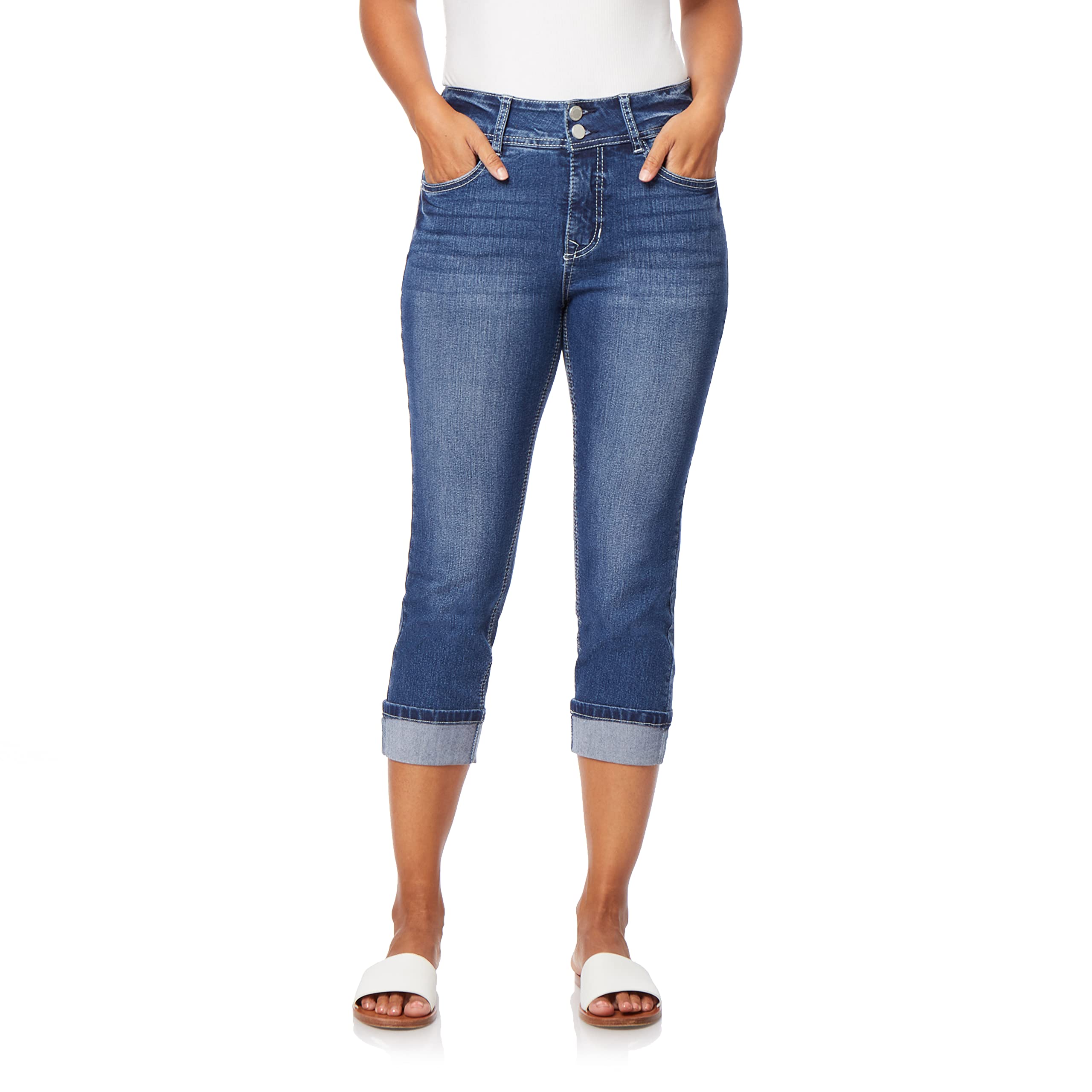 Angels Forever Young Women's Curvy High Waist Crop Jeans - Stretchy Denim Skinny Fit for Casual Outfits & Date Nights