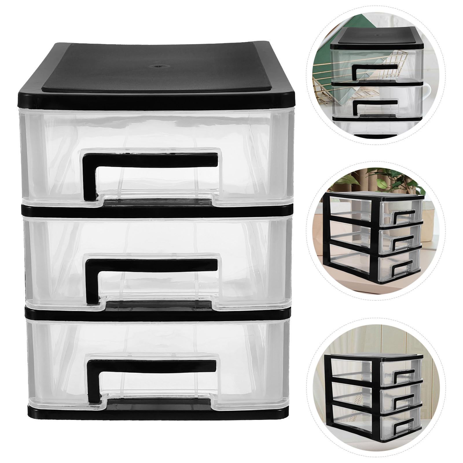 BESPORTBLE 3-Drawer Plastic Storage Cabinet - Portable Closet Organizer with Wheels, Multifunctional Storage Rack for Bedroom, Bathroom, Office (Black & Clear) - Home Organization & Decor Solution for Small Spaces