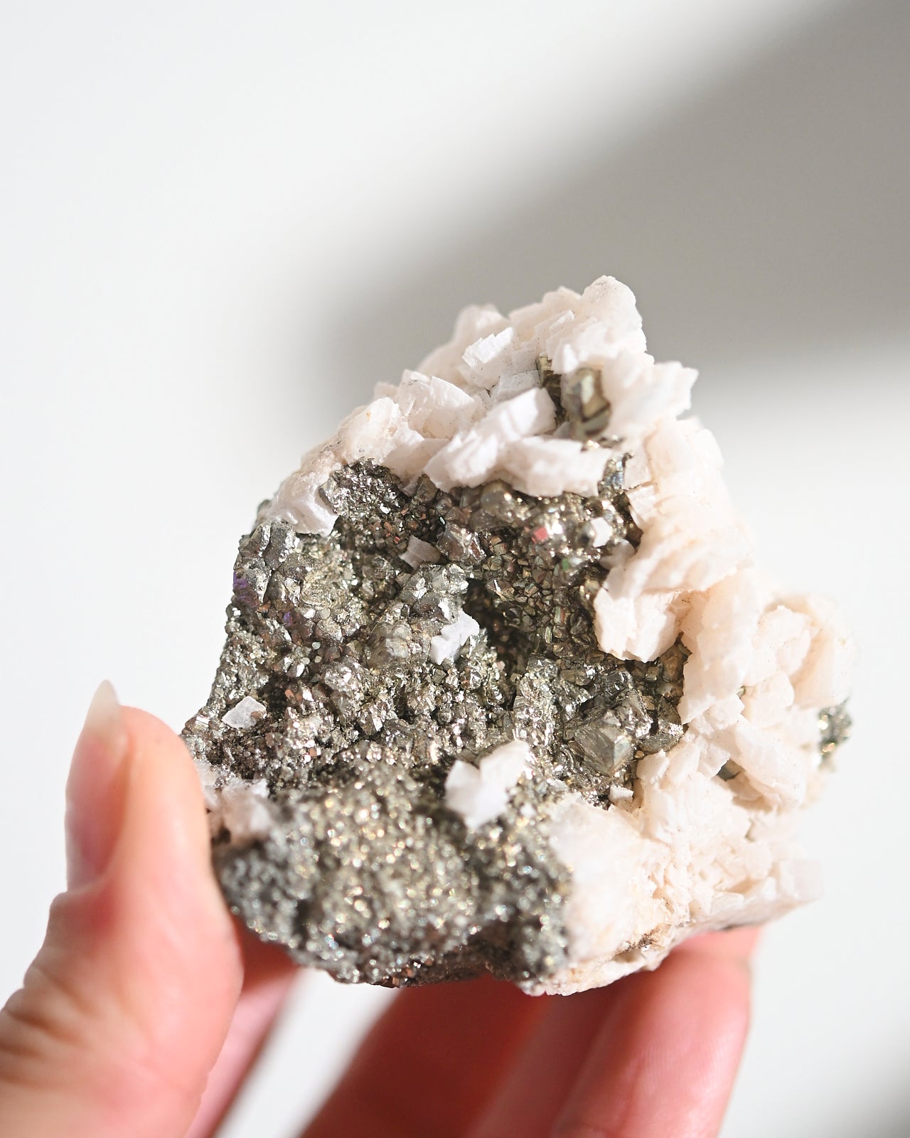 Natural Pyrite and Calcite Crystal Cluster Specimen - Healing Stones for Meditation, Home Decor & Mineral Collection (3-4 inch) | Perfect for Spiritual Healing, Office Desk Display & Geology Enthusiasts