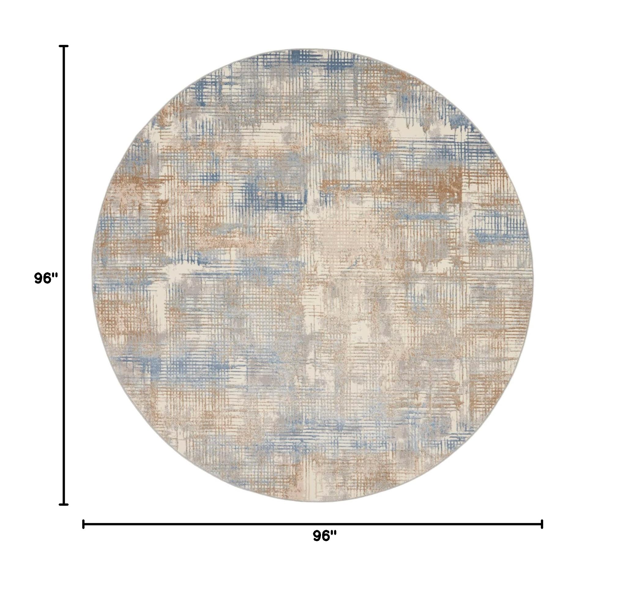 Calvin Klein Rush Blue/Beige 8' Round Modern Abstract Area Rug - Non-Shedding & Easy to Clean - Perfect for Bedroom, Living Room, Dining Room & Kitchen Decor
