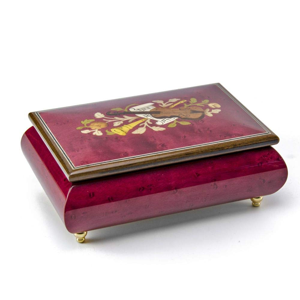 Handcrafted Wooden Music Box with Red Wine & Musical Instrument Inlay - Plays Multiple Songs Including 'Climb Every Mountain' - Perfect Gift for Wine Lovers & Music Enthusiasts - Ideal for Anniversaries, Weddings & Home Decor
