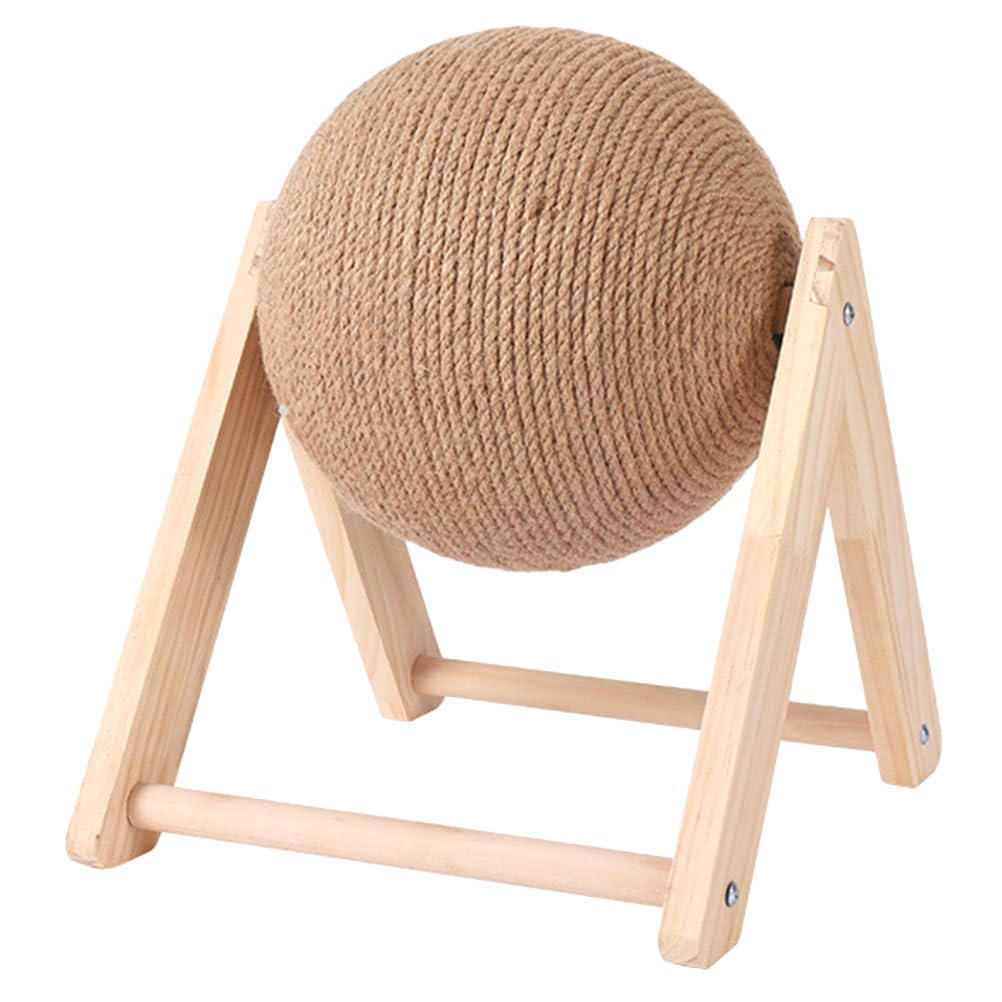 POPETPOP Cat Scratching Ball Toy - Small Rotatable Kitten Scratcher with Sisal & Wood, Interactive Cat Toy for Indoor Kittens to Grind Claws - Perfect for Playtime, Exercise & Stress Relief (Cat Supplies & Accessories)