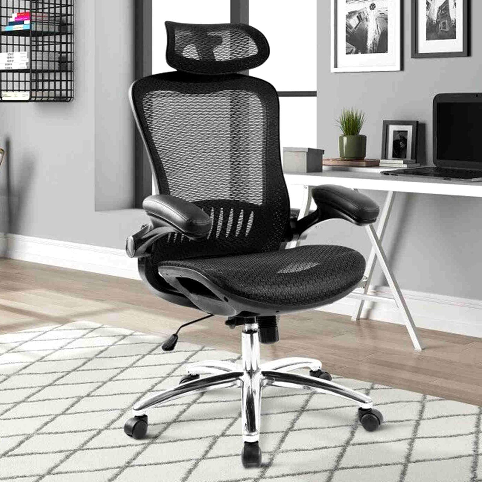 LEAQU Adjustable Swivel Recliner Office Chair with Mesh Backrest & Wheels - Ergonomic Computer Desk Chair with Armrests for Home & Office Use - Black