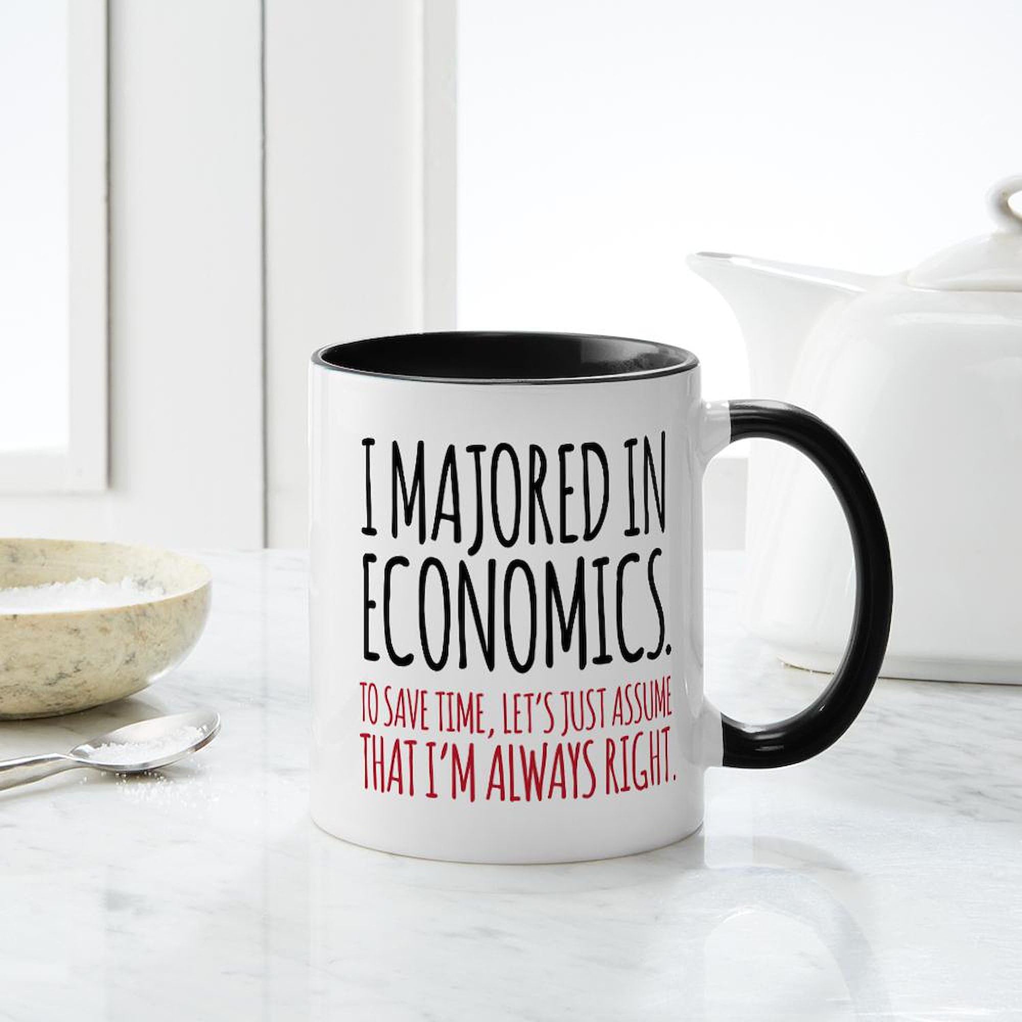 Majored In Economics 11 oz Ceramic Coffee Mug (325 ml) - Perfect for College Graduates, Professors & Economics Enthusiasts - Ideal for Office, Home & Gifts