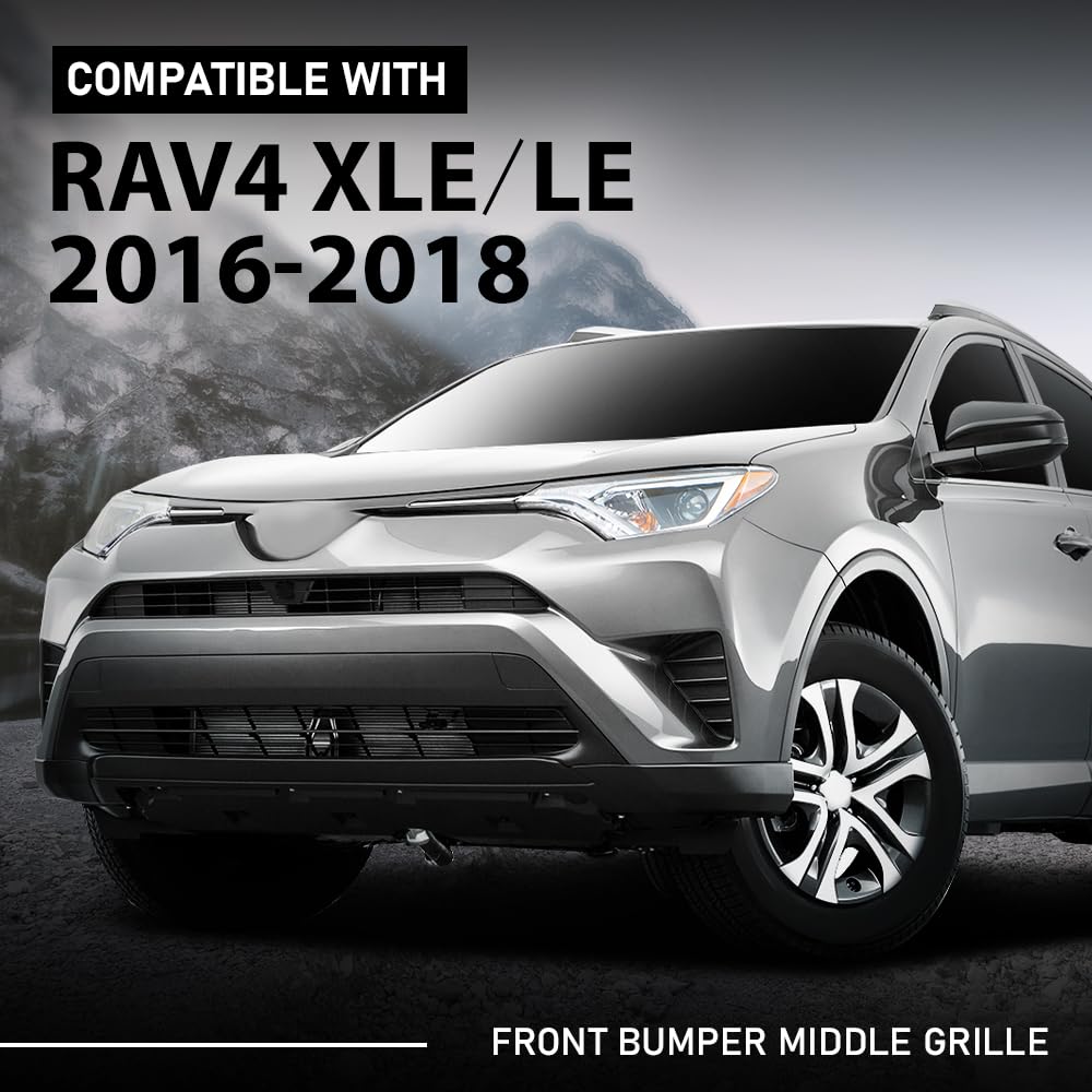 G-PLUS Front Bumper Center Grille with Camera Option for 2016-2018 Toyota RAV4 XLE LE | TO1036177 Replacement Part | Perfect for Off-Roading & Daily Commuting