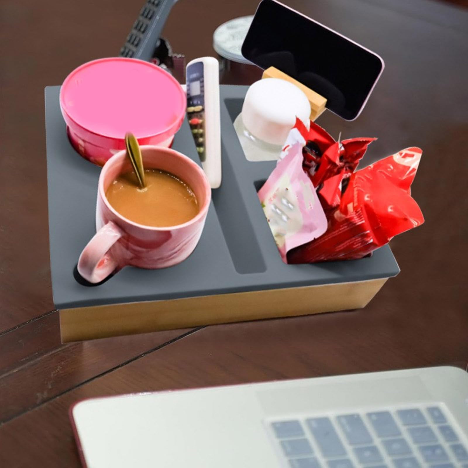 Multifunctional Silicone Cup and Smartphone Organizer - Practical Couch Cup Holder Tray for Snacks, Beverages, and Phone Storage - Perfect for Living Room, Office, and Car Use
