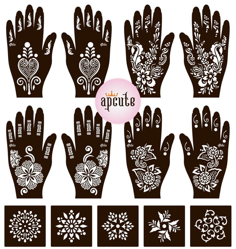 APCUTE 13-Piece Mehndi Stencil Kit | Temporary Henna Tattoo Stencils for Full Hand Designs - Easy 4-Step Application for Women & Girls | Perfect for Weddings, Festivals & Cultural Celebrations