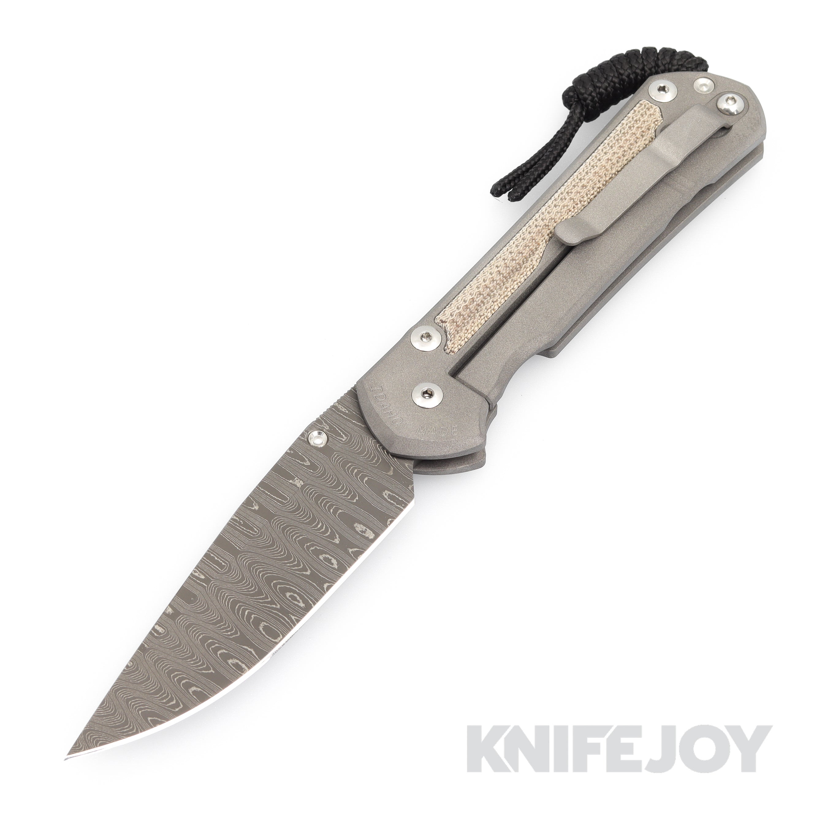 Chris Reeve Knives Large Sebenza 31 Left Hand Drop Point Boomerang Damascus Folding Knife with Natural Canvas Micarta Inlay & Matte Finish - EDC, Outdoor, Camping, Hunting, Survival Gear