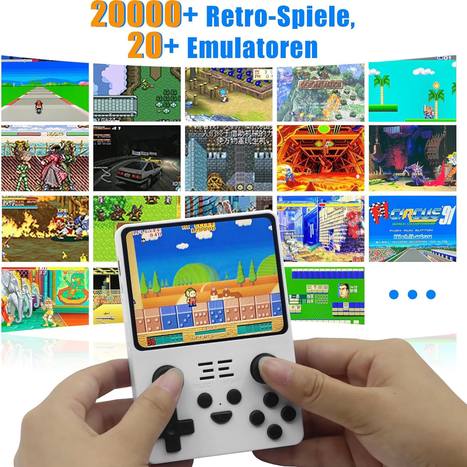 Retro Portable Game Console with 20000 Classic Games - 3.5 Inch IPS Screen, 16GB+128GB Storage, Open Source ArkOS System - Perfect for Travel, Gifts & Nostalgic Gaming (White)