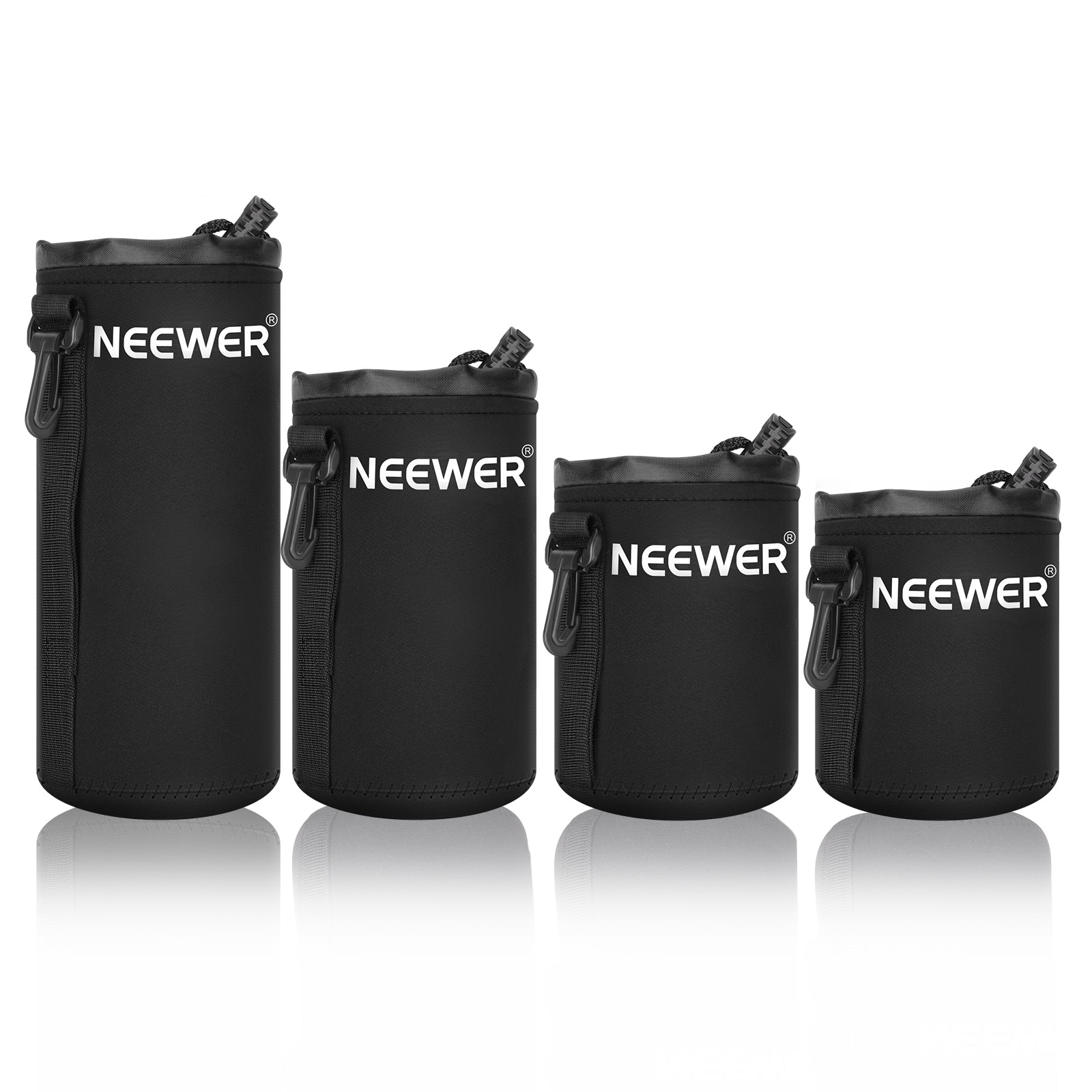 NEEWER 4 Pack Camera Lens Pouch Case - Waterproof Protective Storage Bag for DSLR SLR Lenses - Compact & Durable (Black) - Perfect for Travel, Photography & Outdoor Adventures