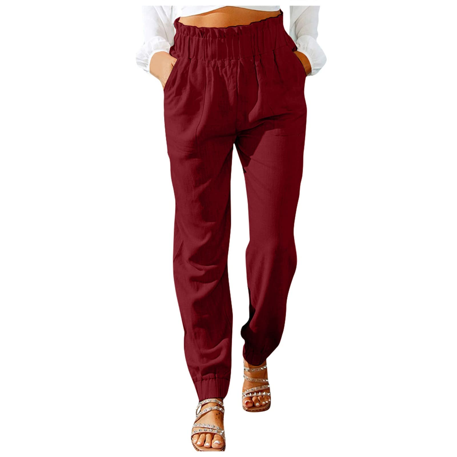 Women's PU Leather Pants - Navy Blue Casual Dress Pants with Linen Feel, Stretchy Training Trousers for Work & Gym (Size 3T-4T) | Perfect for Office Wear, Yoga & Everyday Fashion