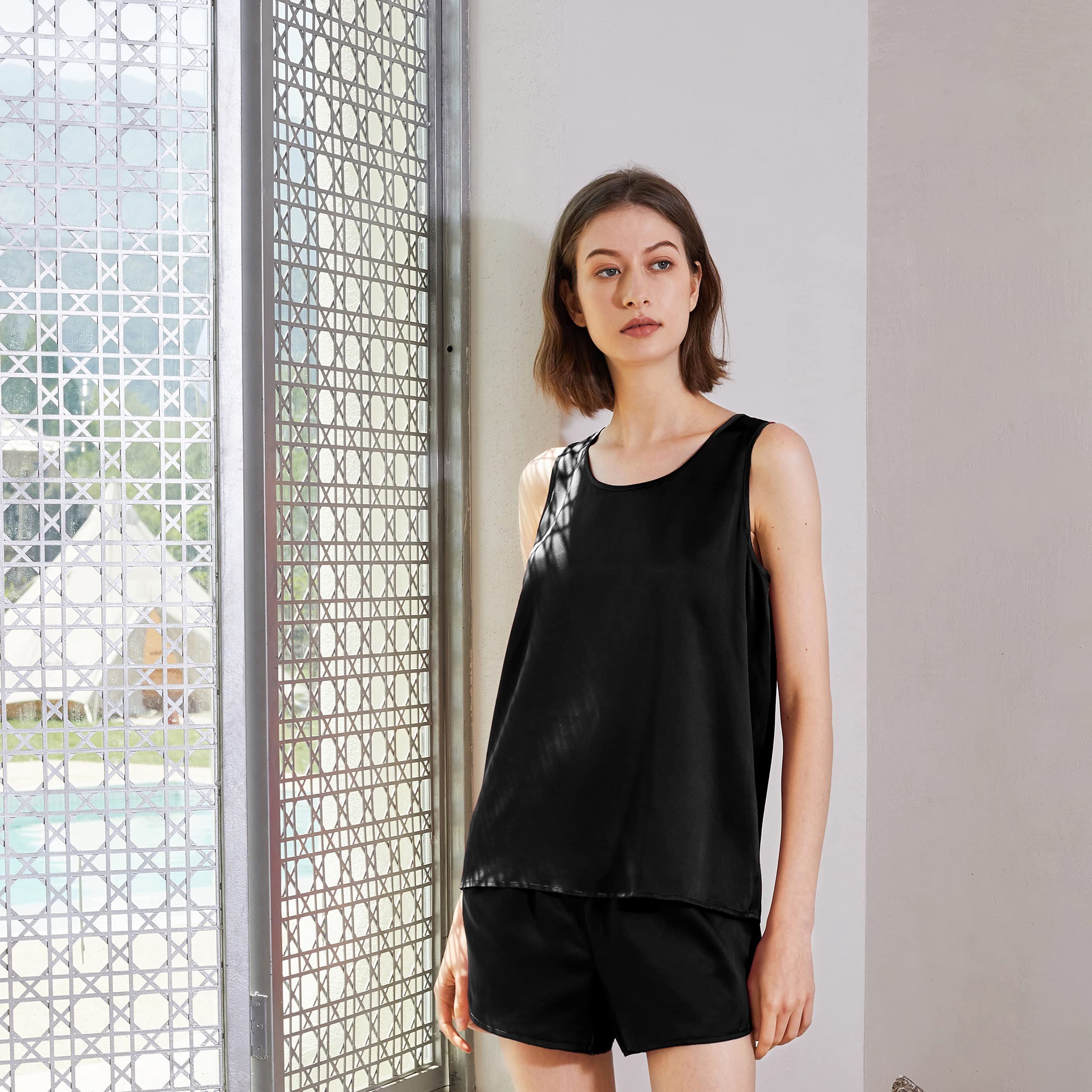 Mommesilk 100% Pure Silk Pajama Set for Women - Sleeveless Shorts Sleepwear | Machine Washable | Perfect for Summer Nights & Lounge Wear