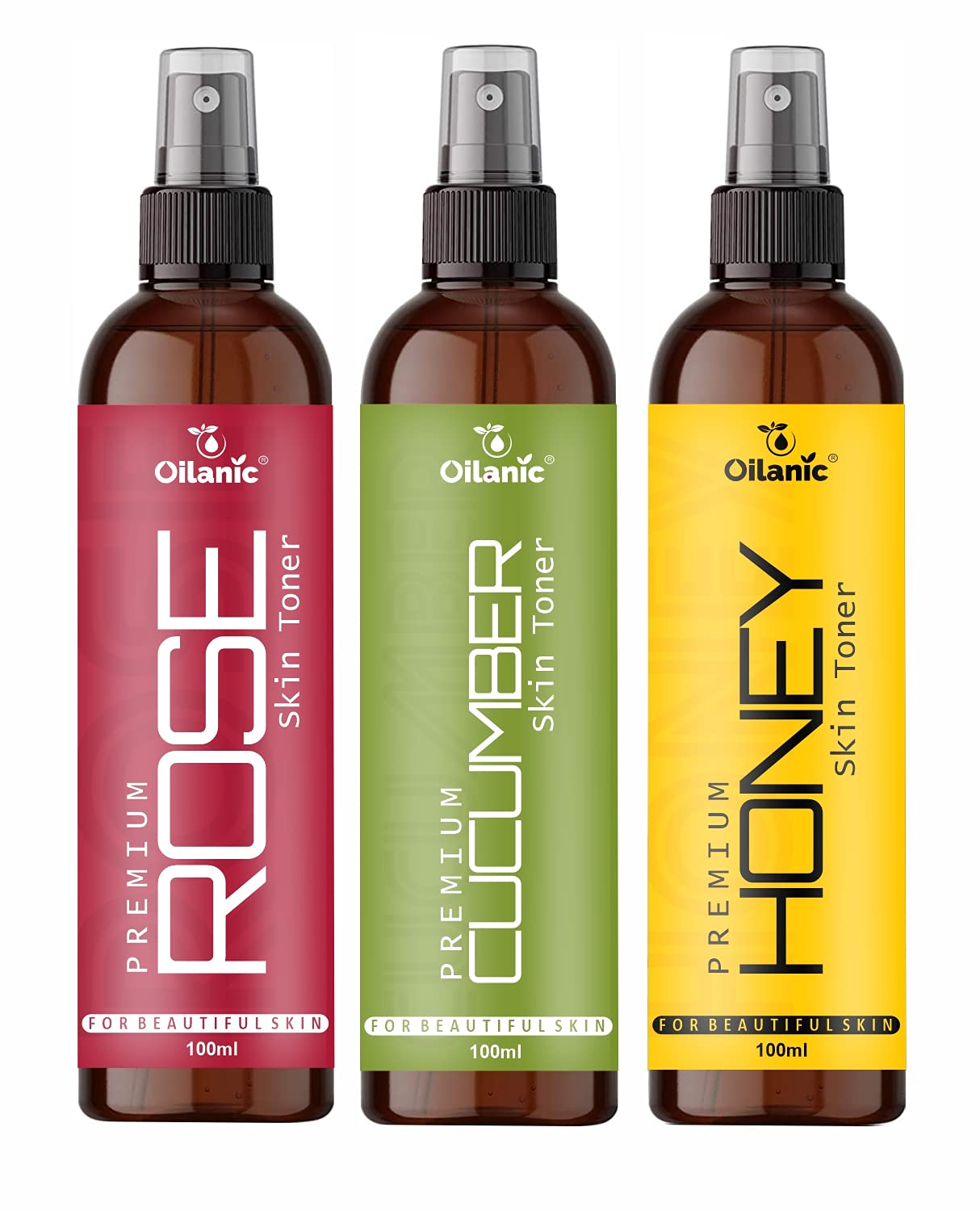 Oilanic Premium Rose, Cucumber & Honey Facial Toner for Men & Women - 3 Pack (300ml Total) | Hydrating, Soothing & Balancing | Perfect for Daily Skincare Routine & Post-Shave Care