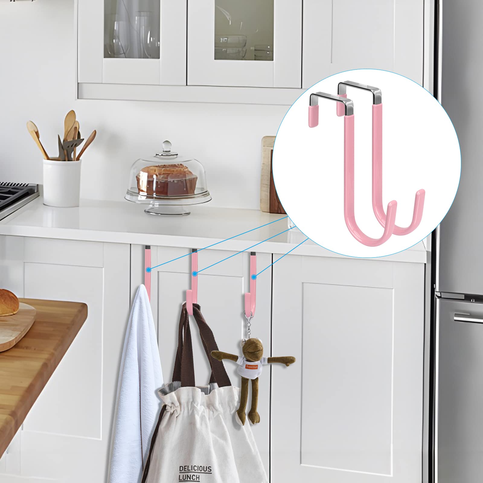 FYY Over The Door Hooks 4 Pack - Heavy Duty Door Hangers with Rubber Pads to Prevent Scratches - Space Saving Organizer for Clothes, Towels, Hats, Coats & Bags - Perfect for Bedroom, Bathroom & Living Room (Pink) - Ideal for Small Space Organization & Home Decor