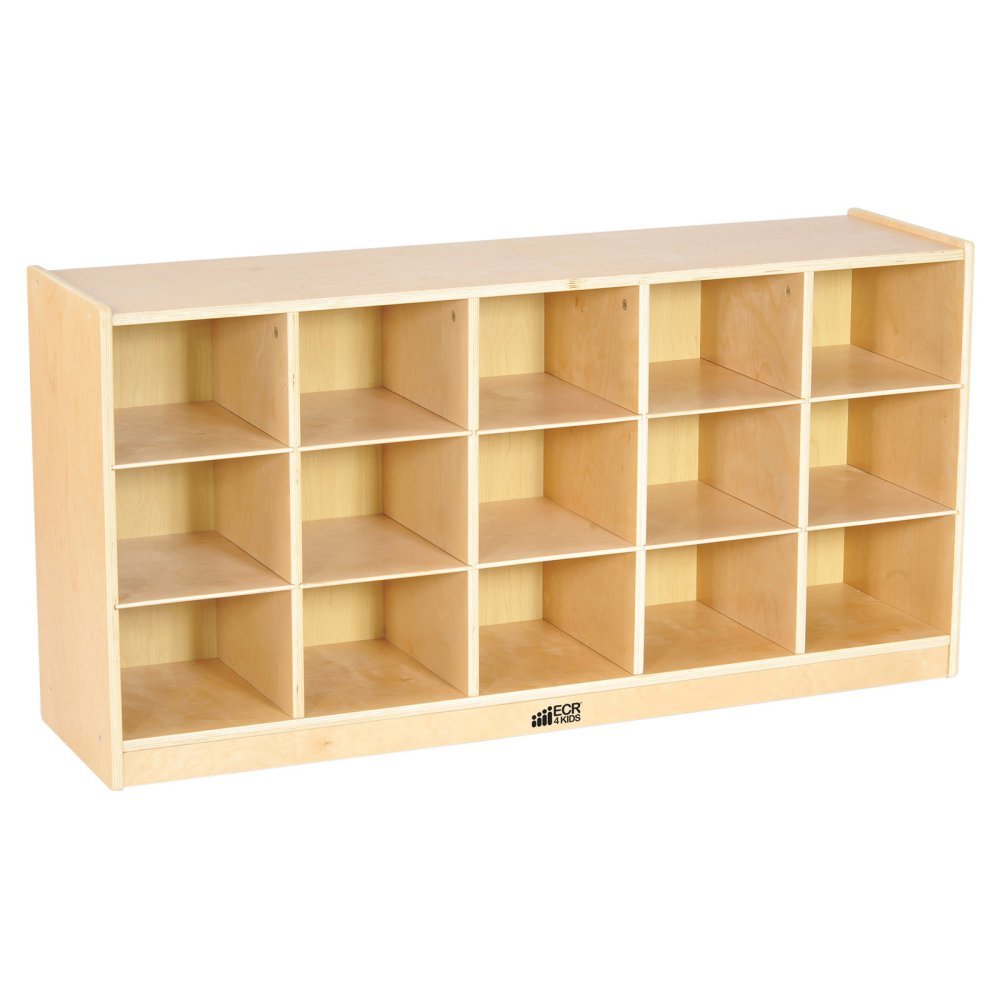 ECR4Kids Birch 15 Cubbie Tray Cabinet with Scoop Front Bins - Natural Wood Classroom Storage Organizer for Toys, Books & School Supplies - Perfect for Preschool, Daycare & Homeschool Organization
