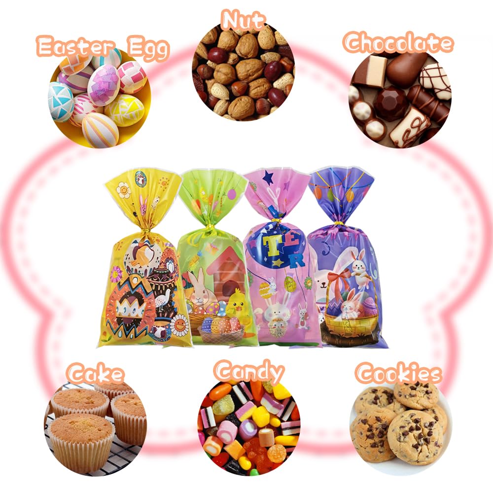 100-Pack Easter Cellophane Treat Bags with Ties - Colorful Plastic Goodie Bags for Candy, Party Favors & Easter Gift Giving - Perfect for Easter Egg Hunts, Classroom Treats & Holiday Celebrations