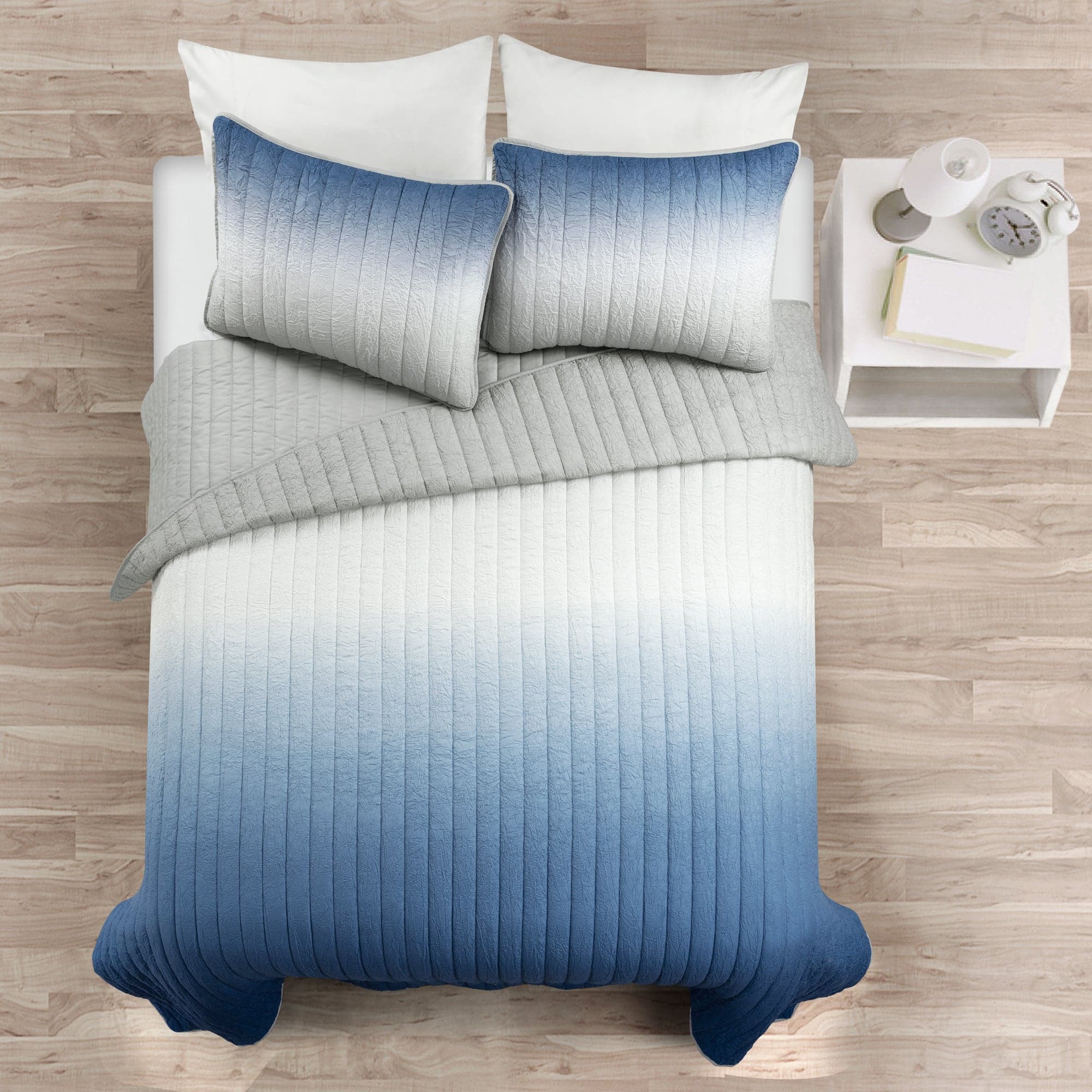 Crinkle Ombre Oversized Quilt 3-Piece Set - Soft Textured Bedding for Master Bedroom, Guest Room & Cozy Home Decor