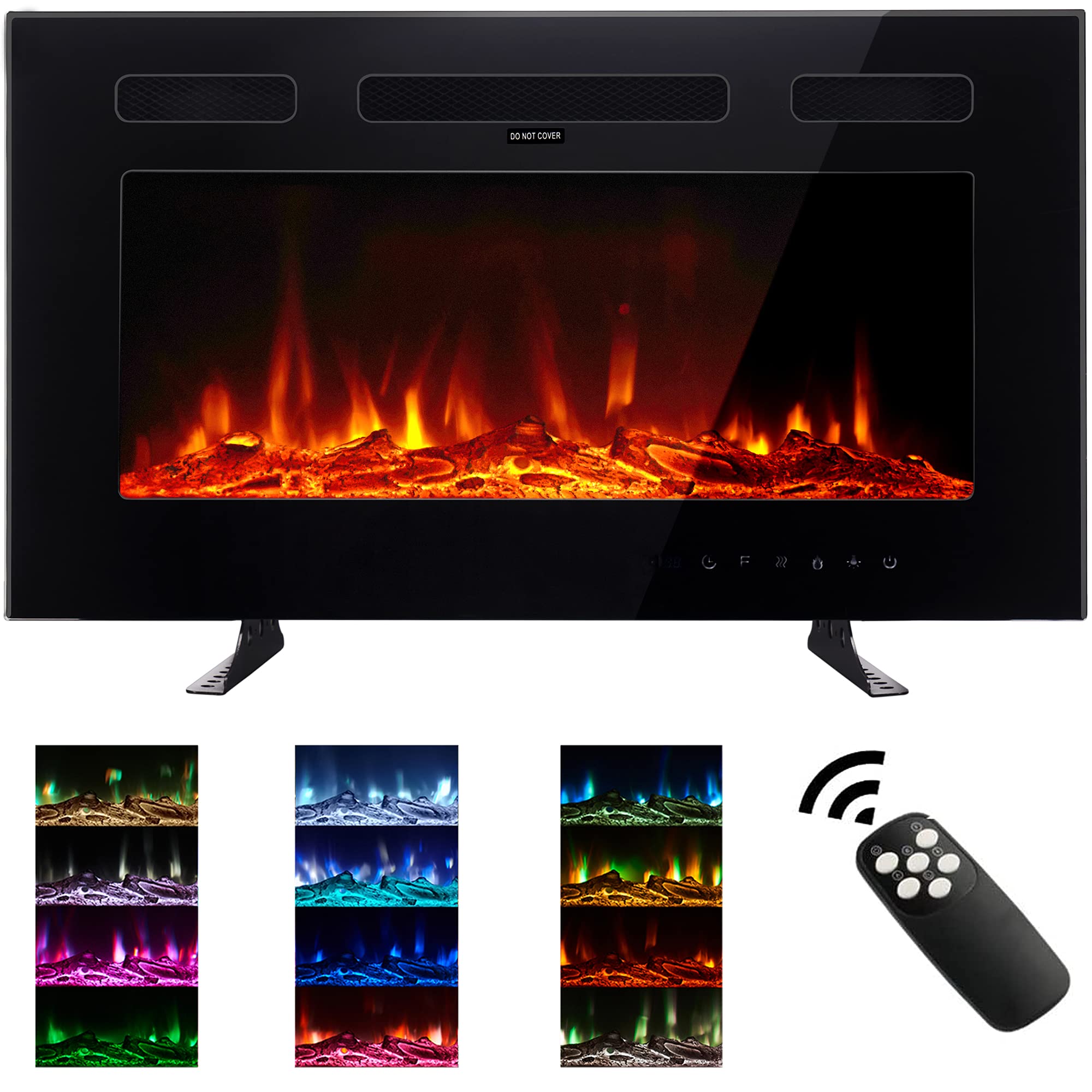 ERGOSOFT 30-inch Black Electric Fireplace - Touch Screen Glass Panel with Colorful Flame, Wall Mounted Heater (1500W/750W) - Includes Remote Control, Crystal & Log Set - Perfect for Living Rooms, Bedrooms & Offices