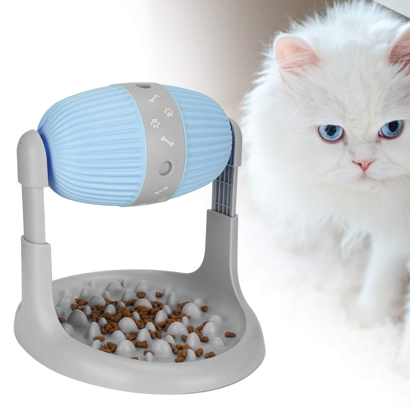 Junlucki Slow Feeder Dog Bowl - Adjustable ABS Pet Food Dispenser for Cats & Dogs, Blue - Prevent Fast Eating & Bloat, Perfect for Mealtime & Training